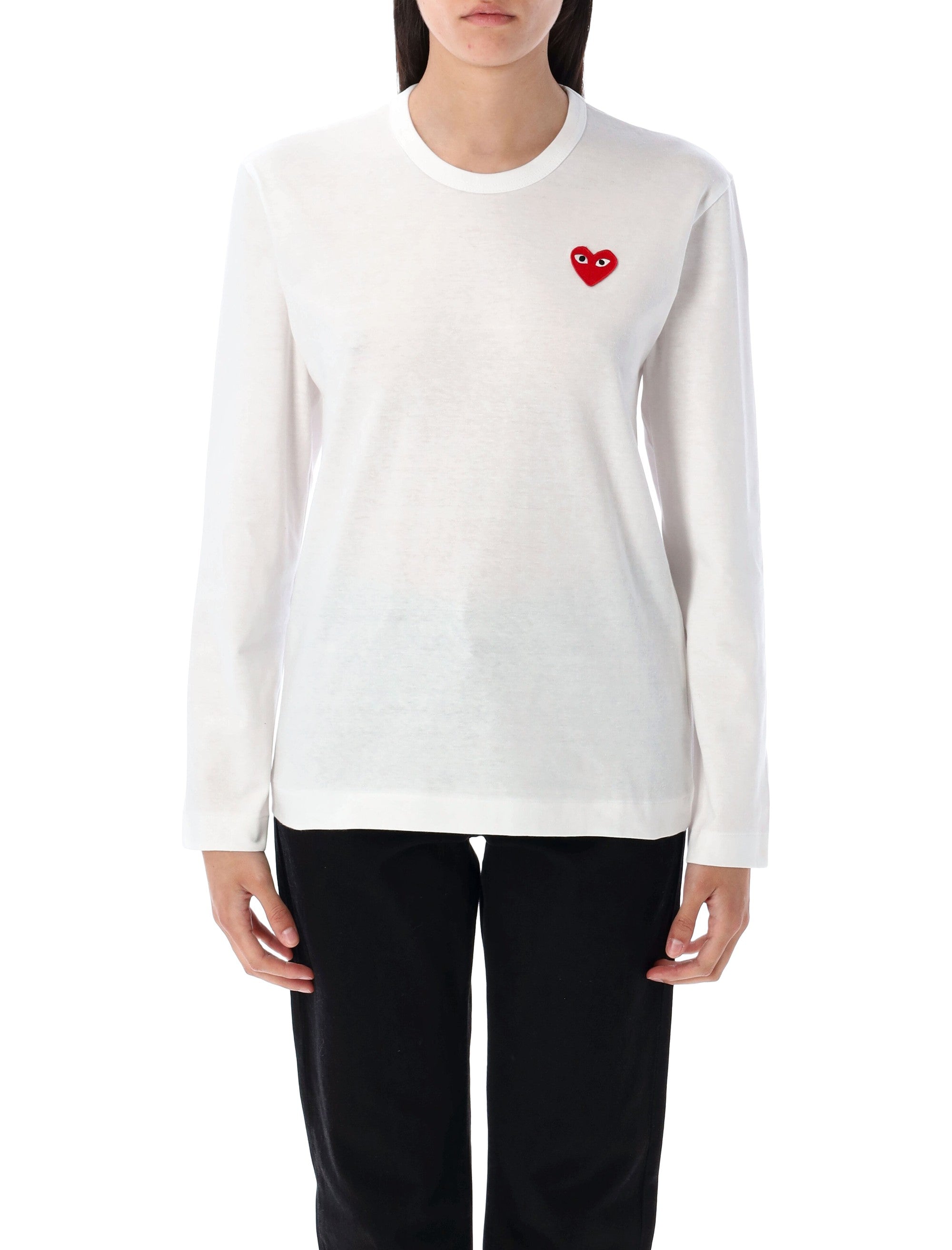 Comme Des Garçons Play Red Heart Long-Sleeve T-Shirt White Cotton Tshirt