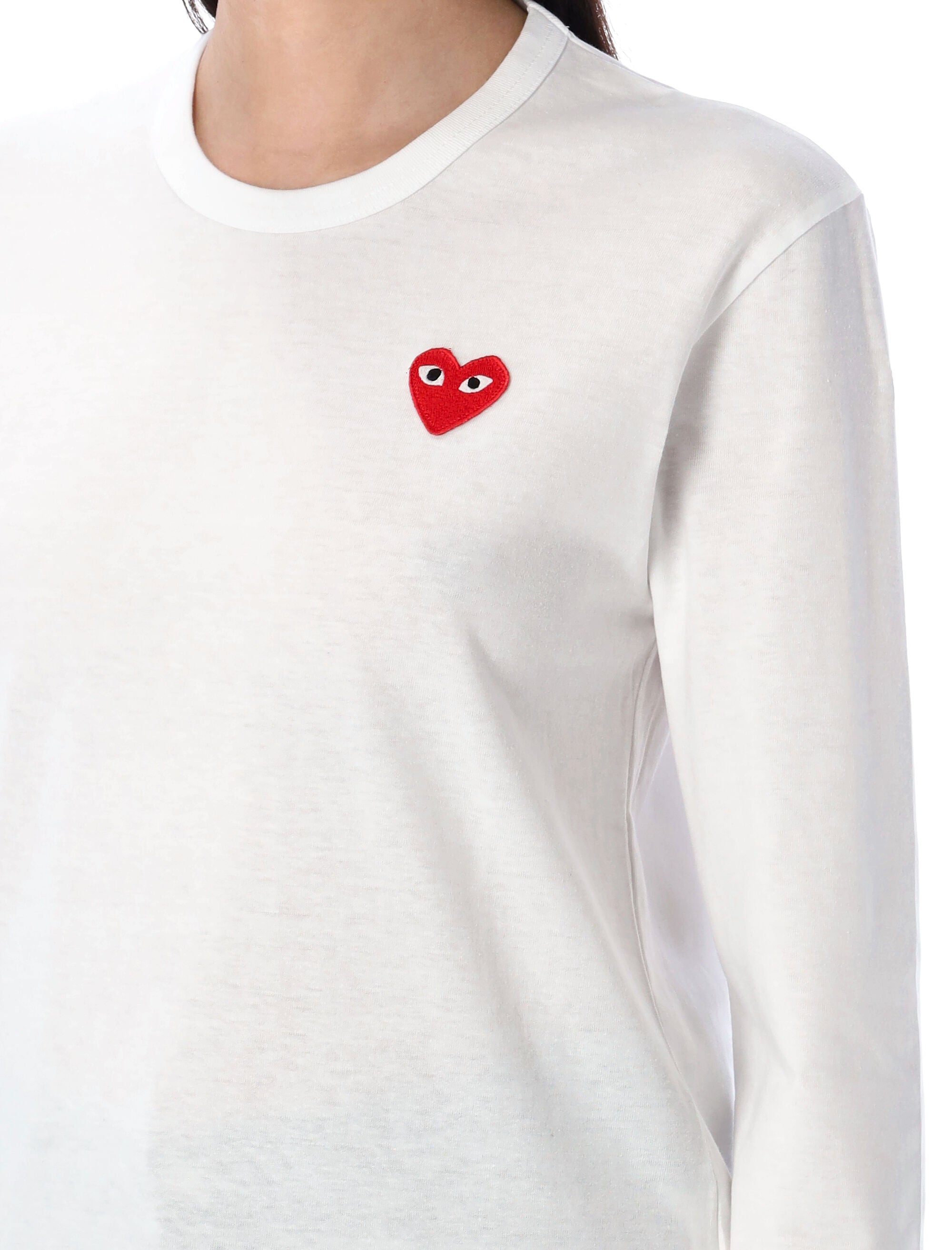 Comme Des Garçons Play Red Heart Long-Sleeve T-Shirt White Cotton Tshirt