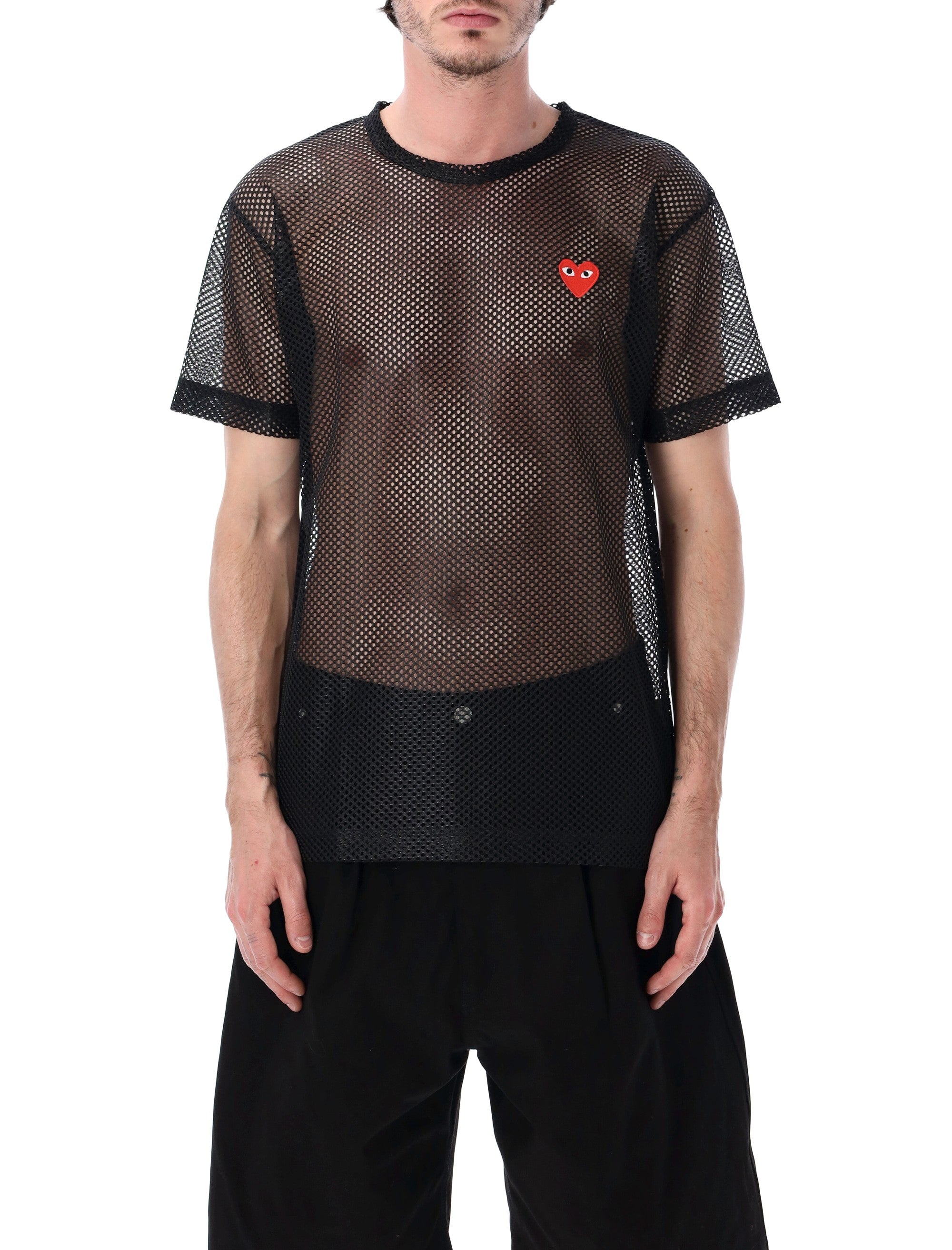 Comme Des Garçons Play Mesh T-Shirt With Red Heart Black Polyester