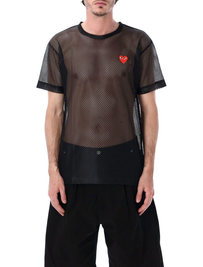 Comme Des Garçons Play Mesh T-Shirt With Red Heart Black Polyester