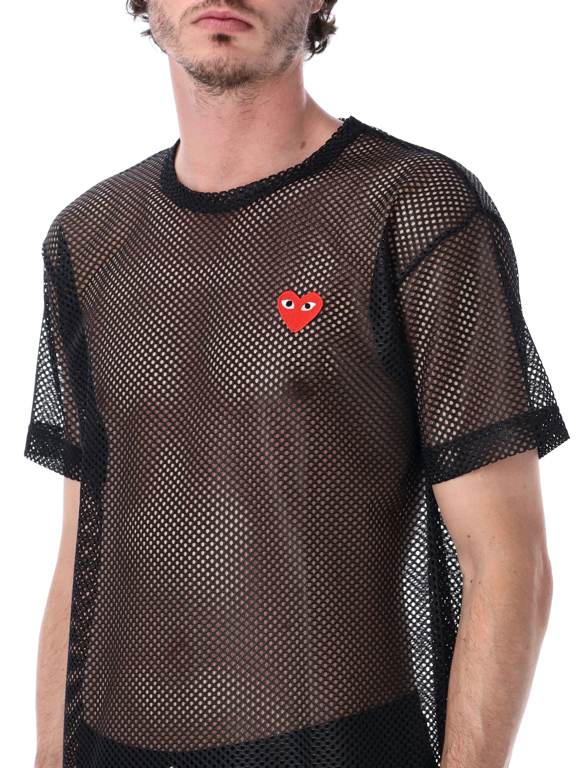 Comme Des Garçons Play Mesh T-Shirt With Red Heart Black Polyester