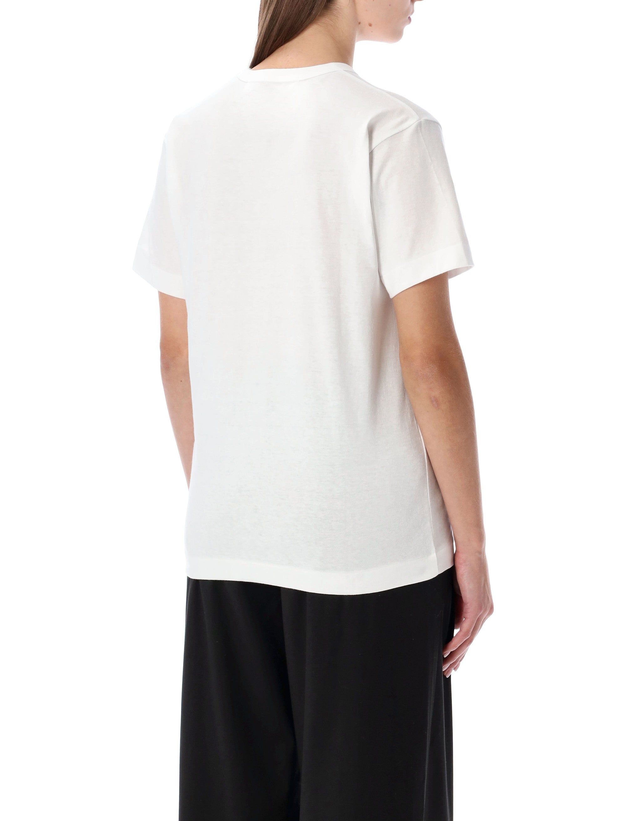Comme Des Garçons Play White Cotton T-Shirt With Crystal Heart Black Tshirt