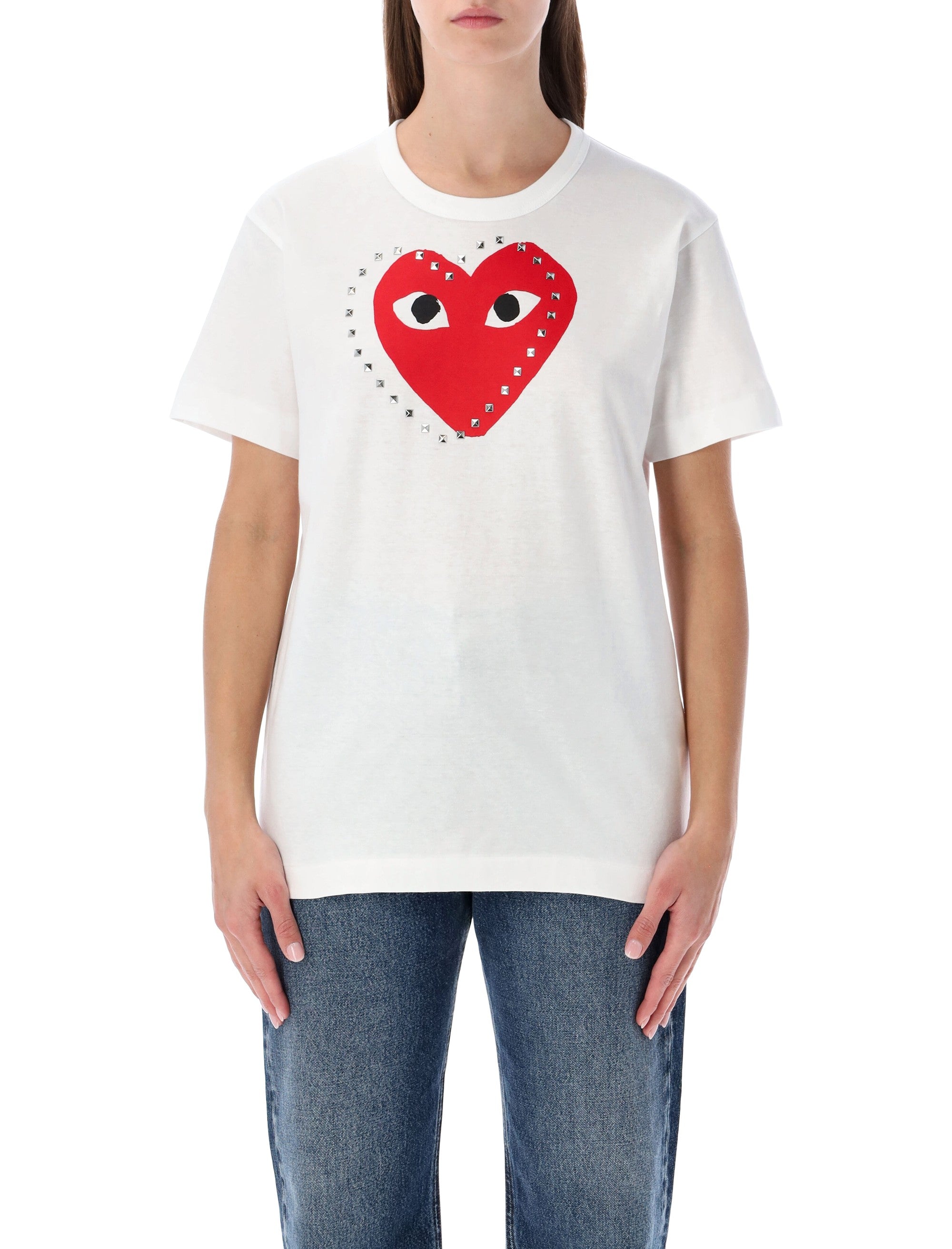 Comme des Garçons Playwhite t-shirt with studded red heart White Cotton Tshirt