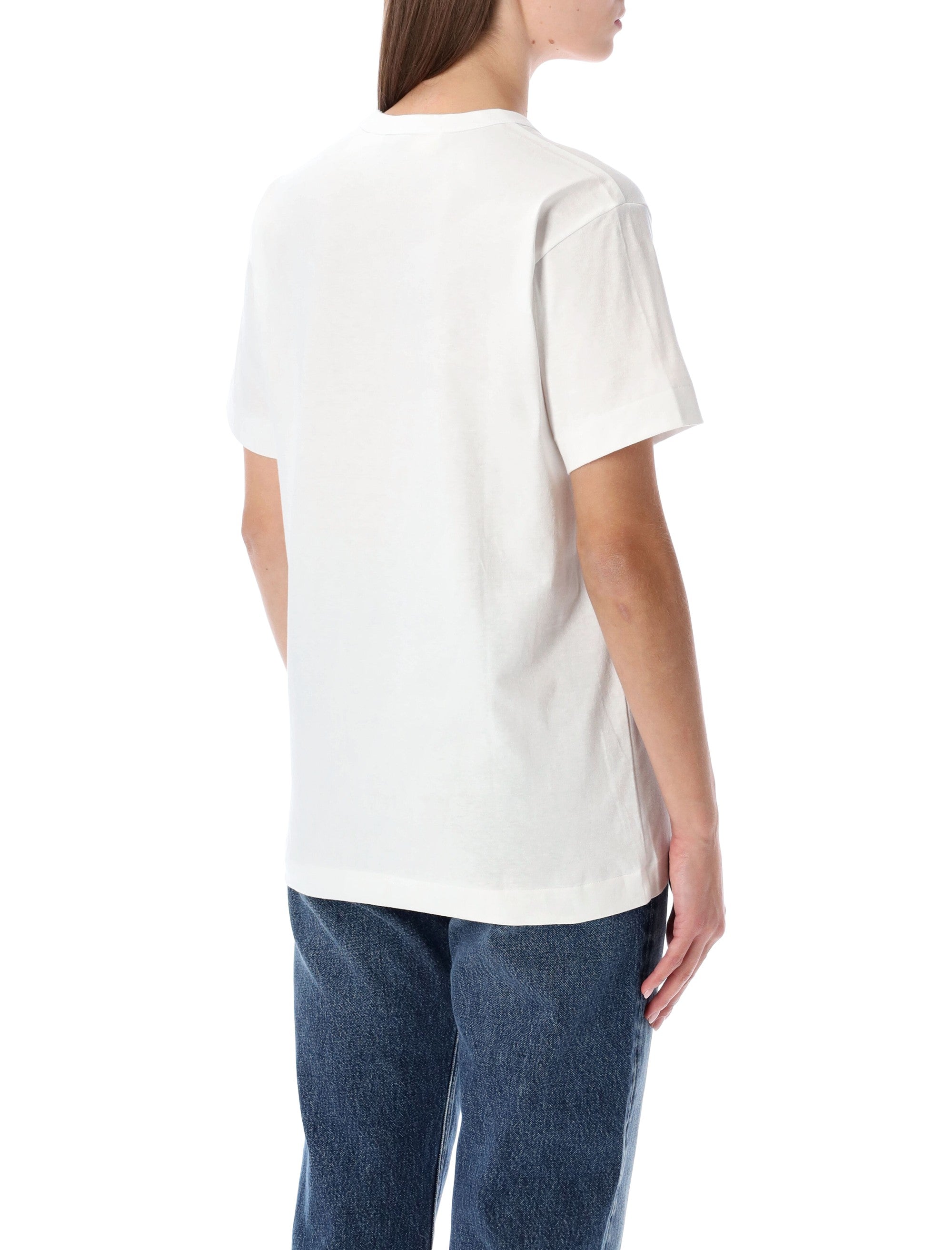 Comme Des Garçons Playwhite T-Shirt With Studded Red Heart White Cotton Tshirt