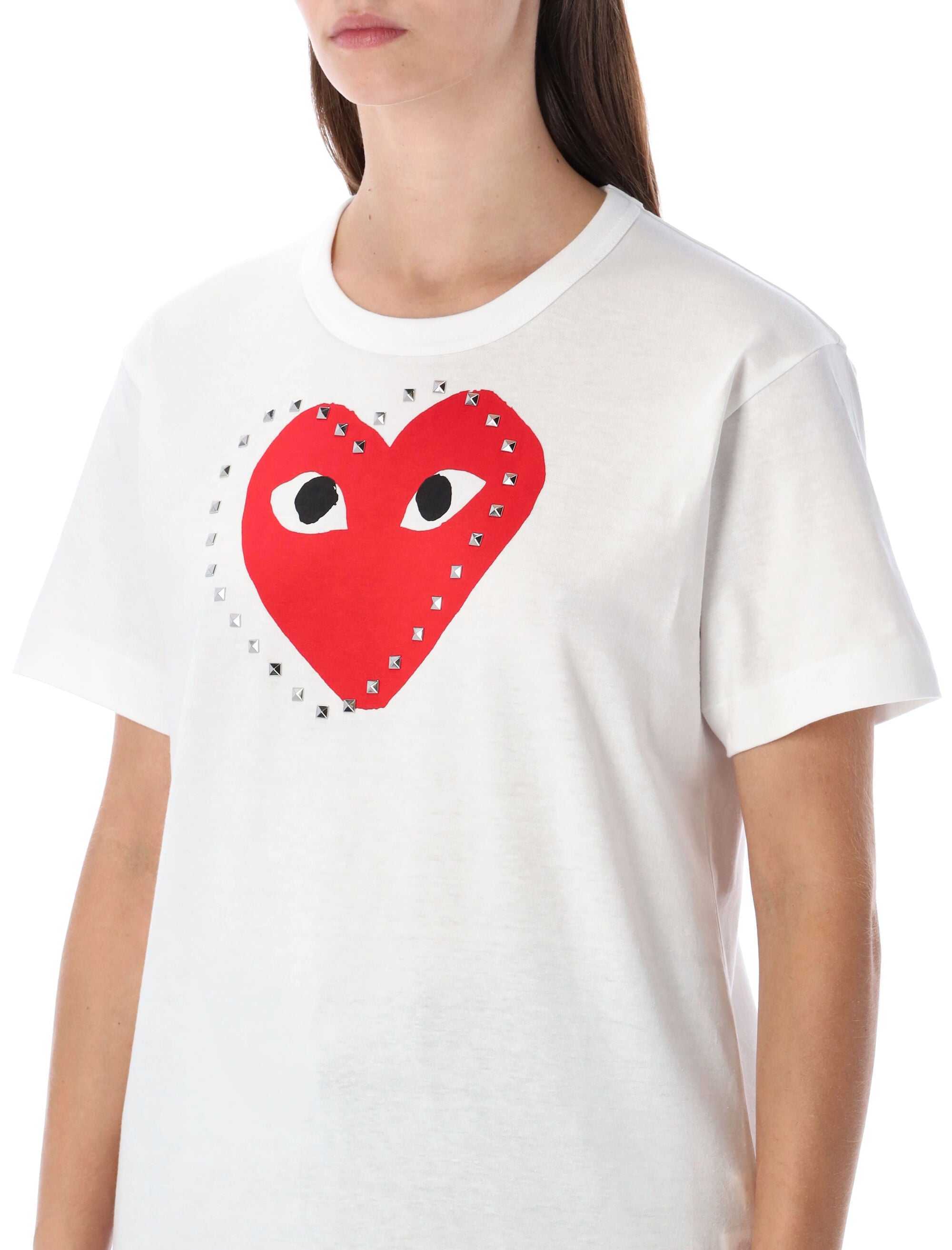 Comme des Garçons Playwhite t-shirt with studded red heart White Cotton Tshirt