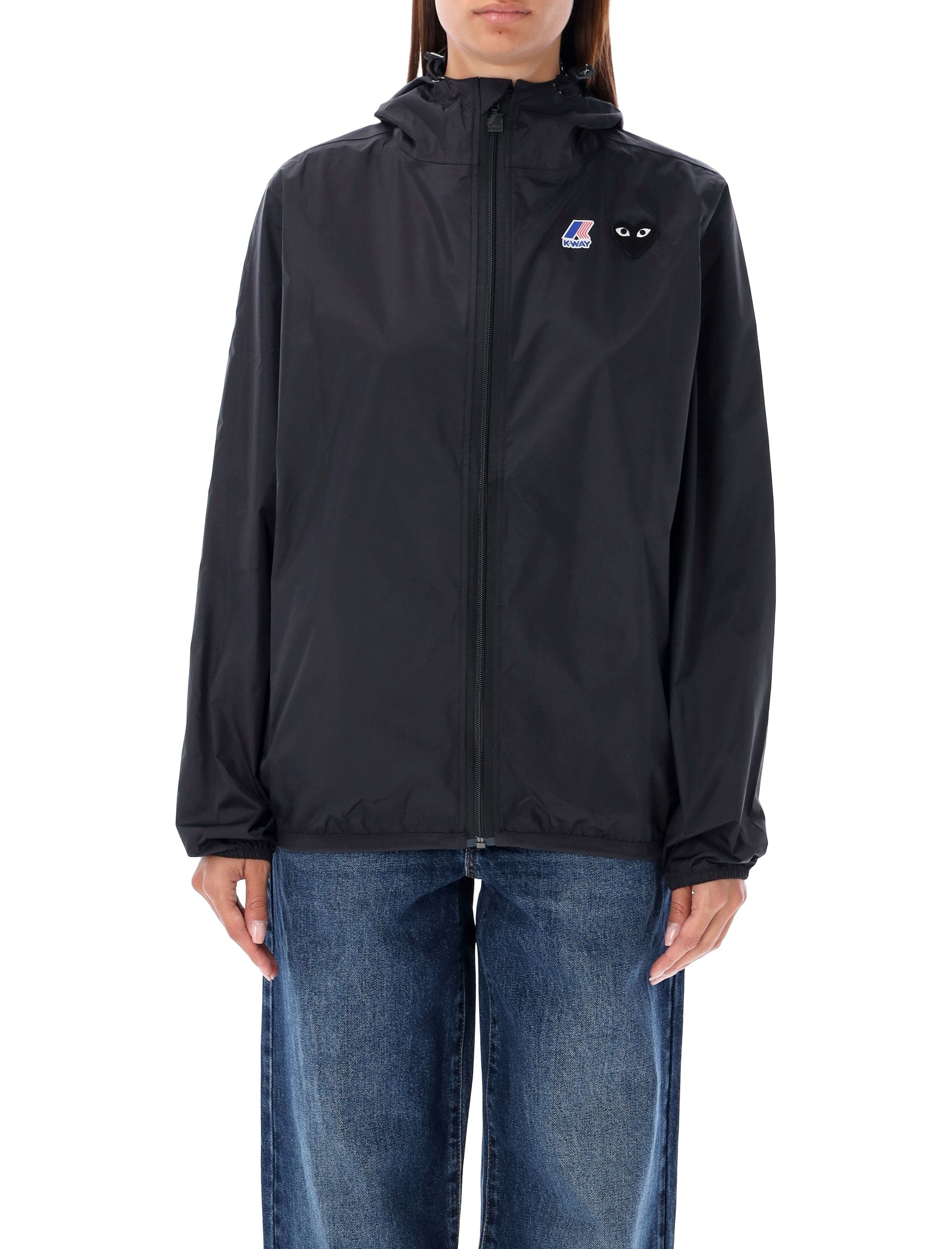 Comme des Garçons Play black waterproof hooded K-Way nylon jacket