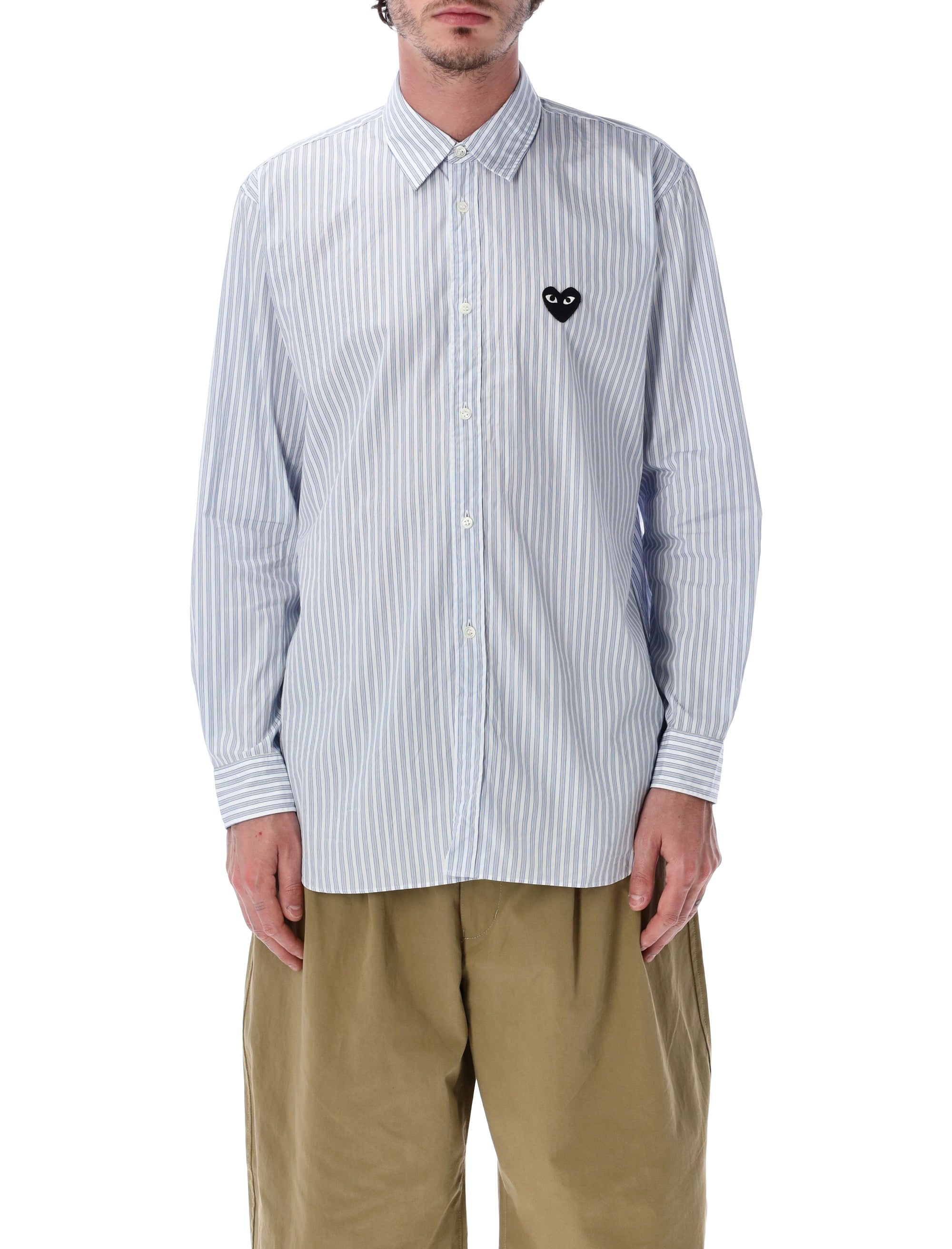Comme Des Garçons Play Black Heart Striped Shirt White Blue Stripes Cotton