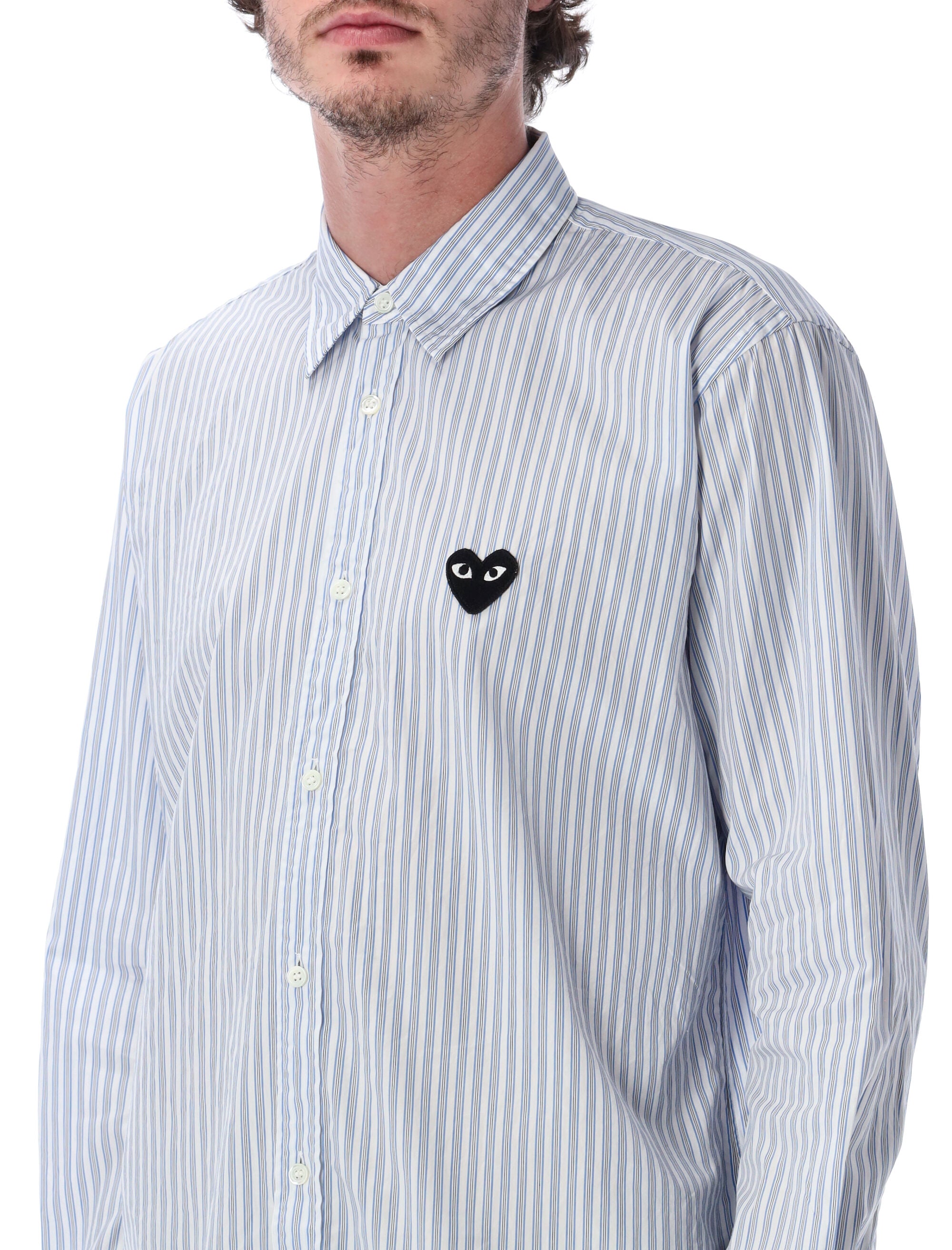 Comme Des Garçons Play Black Heart Striped Shirt White Blue Stripes Cotton