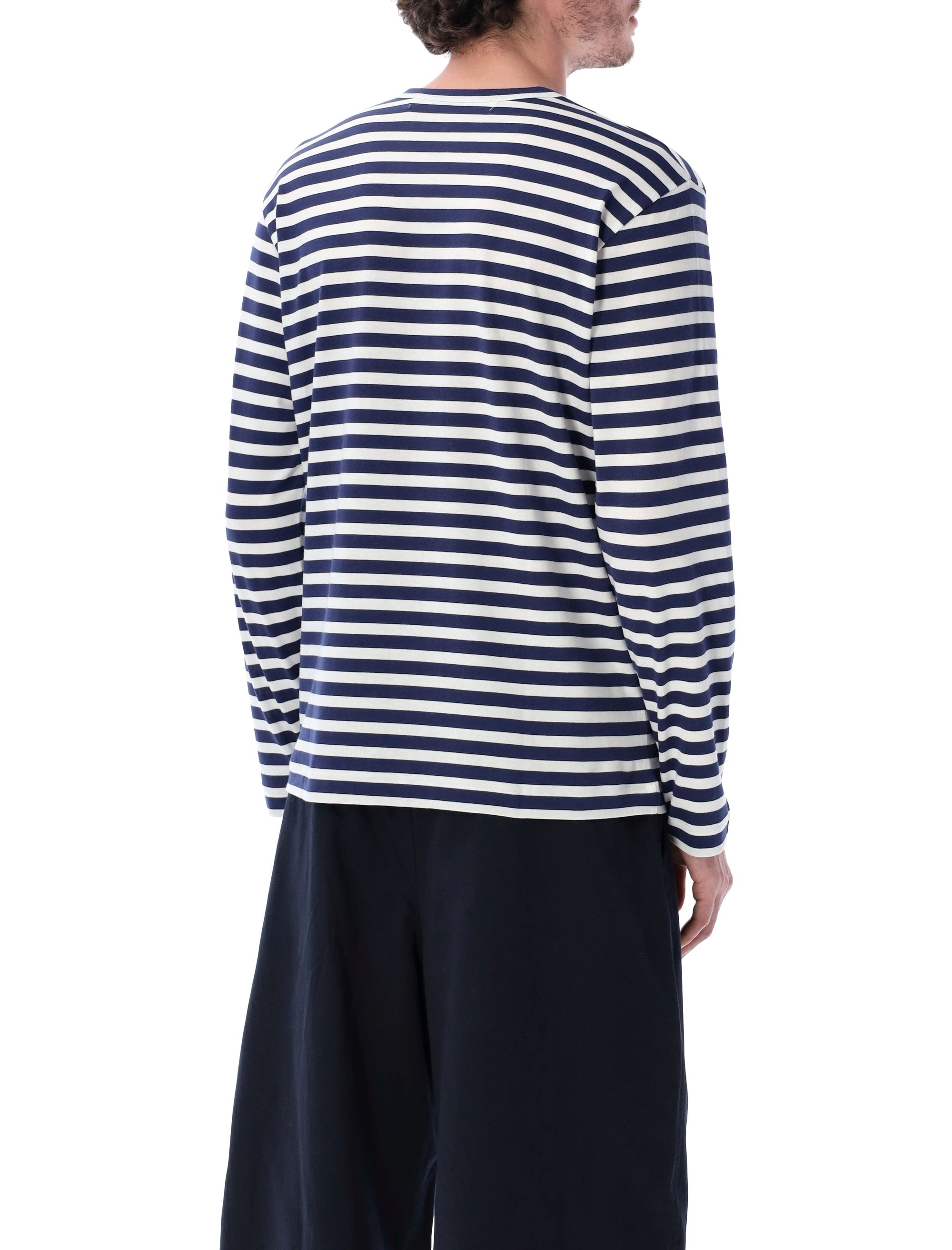 Comme Des Garçons Play Blue And White Striped T-Shirt Navy Cotton