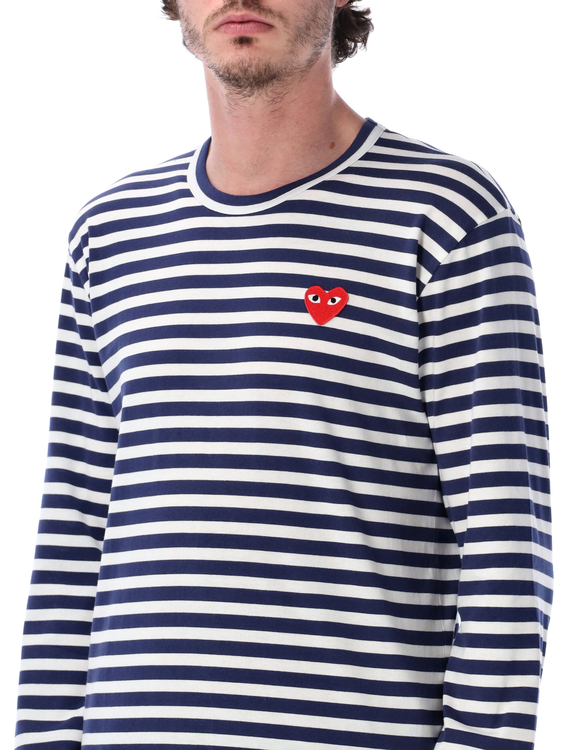 Comme Des Garçons Play Blue And White Striped T-Shirt Navy Cotton