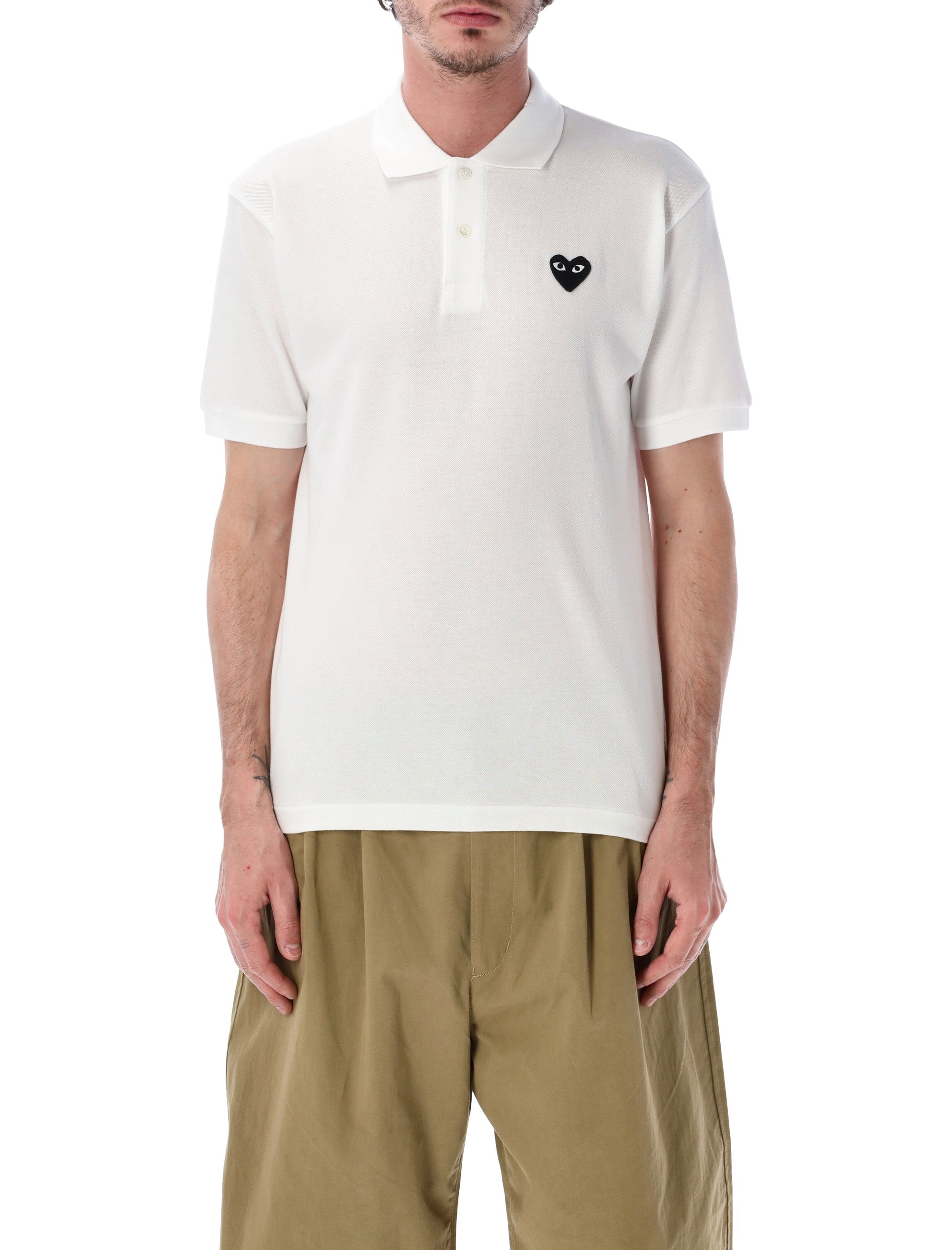 Comme Des Garçons Play Black Heart Polo White Cotton Tshirt