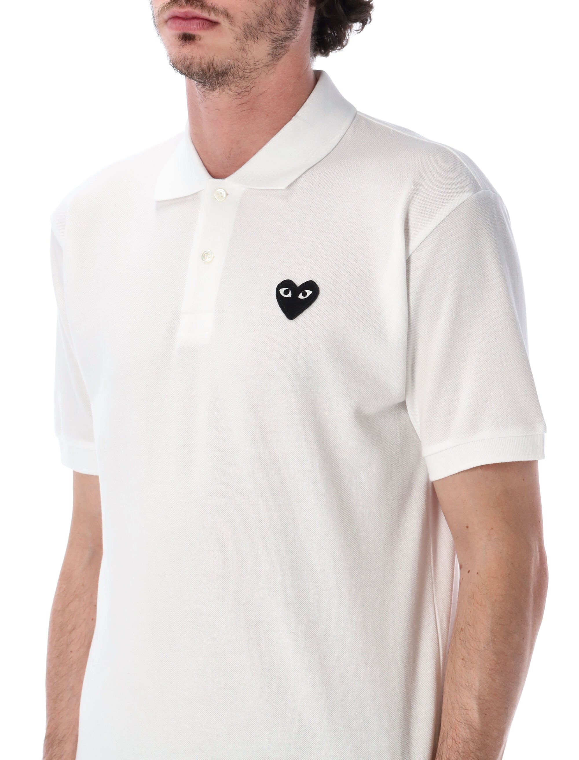 Comme Des Garçons Play Black Heart Polo White Cotton Tshirt