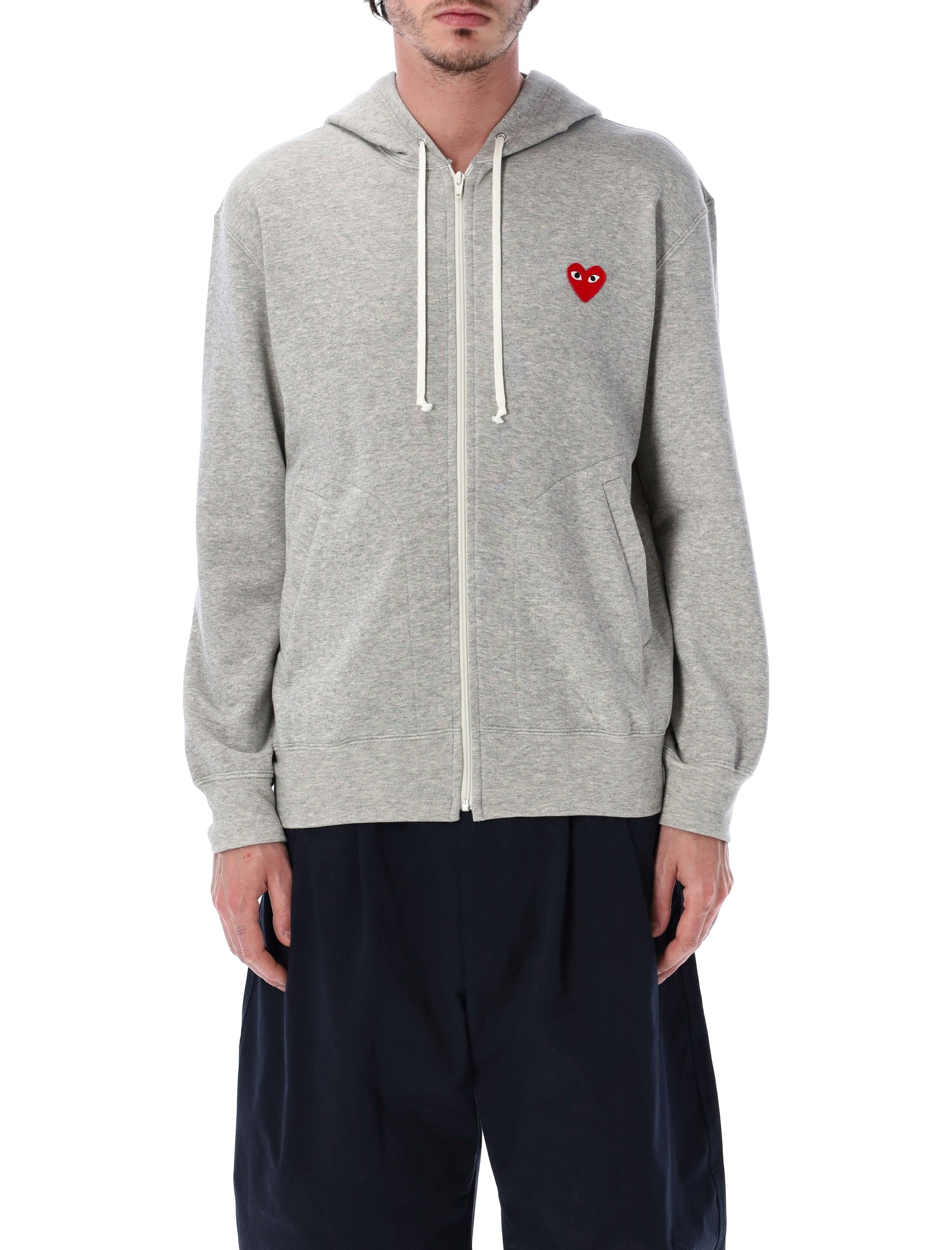 Comme Des Garçons Play Red Heart Hoodie Grey Cotton Sweatshirt