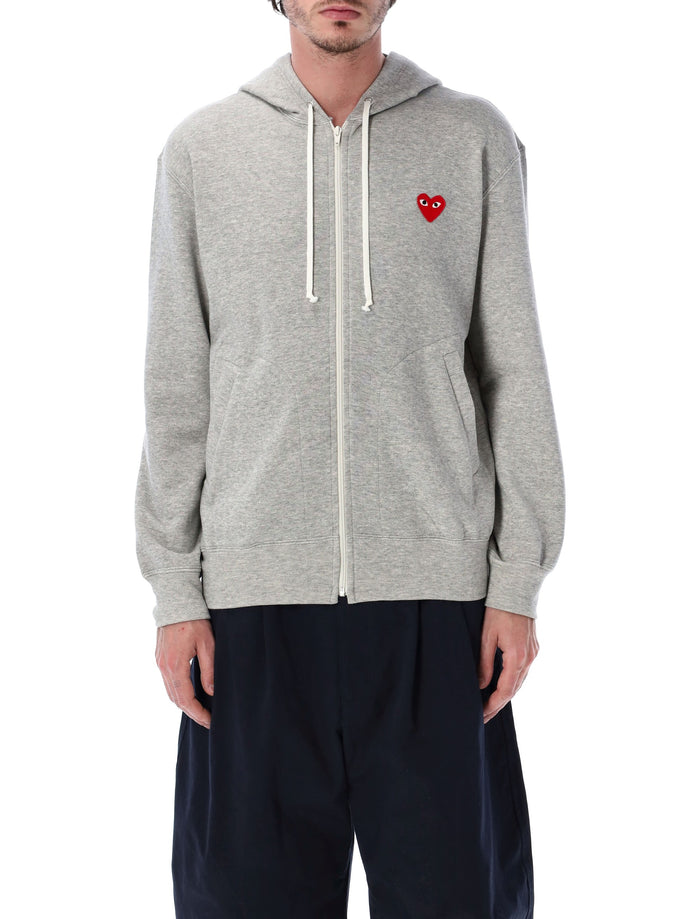 Comme Des Garçons Play Red Heart Hoodie Grey Cotton Sweatshirt