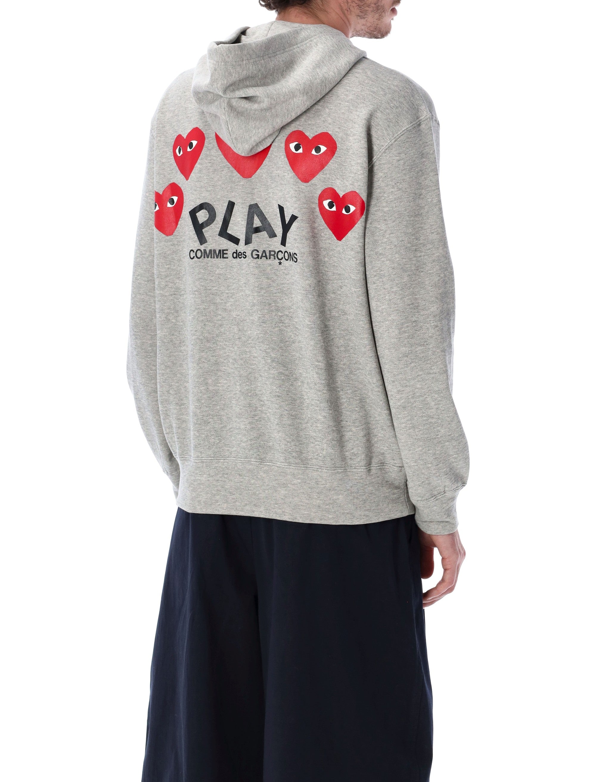 Comme Des Garçons Play Red Heart Hoodie Grey Cotton Sweatshirt