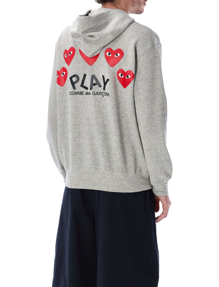 Comme Des Garçons Play Red Heart Hoodie Grey Cotton Sweatshirt