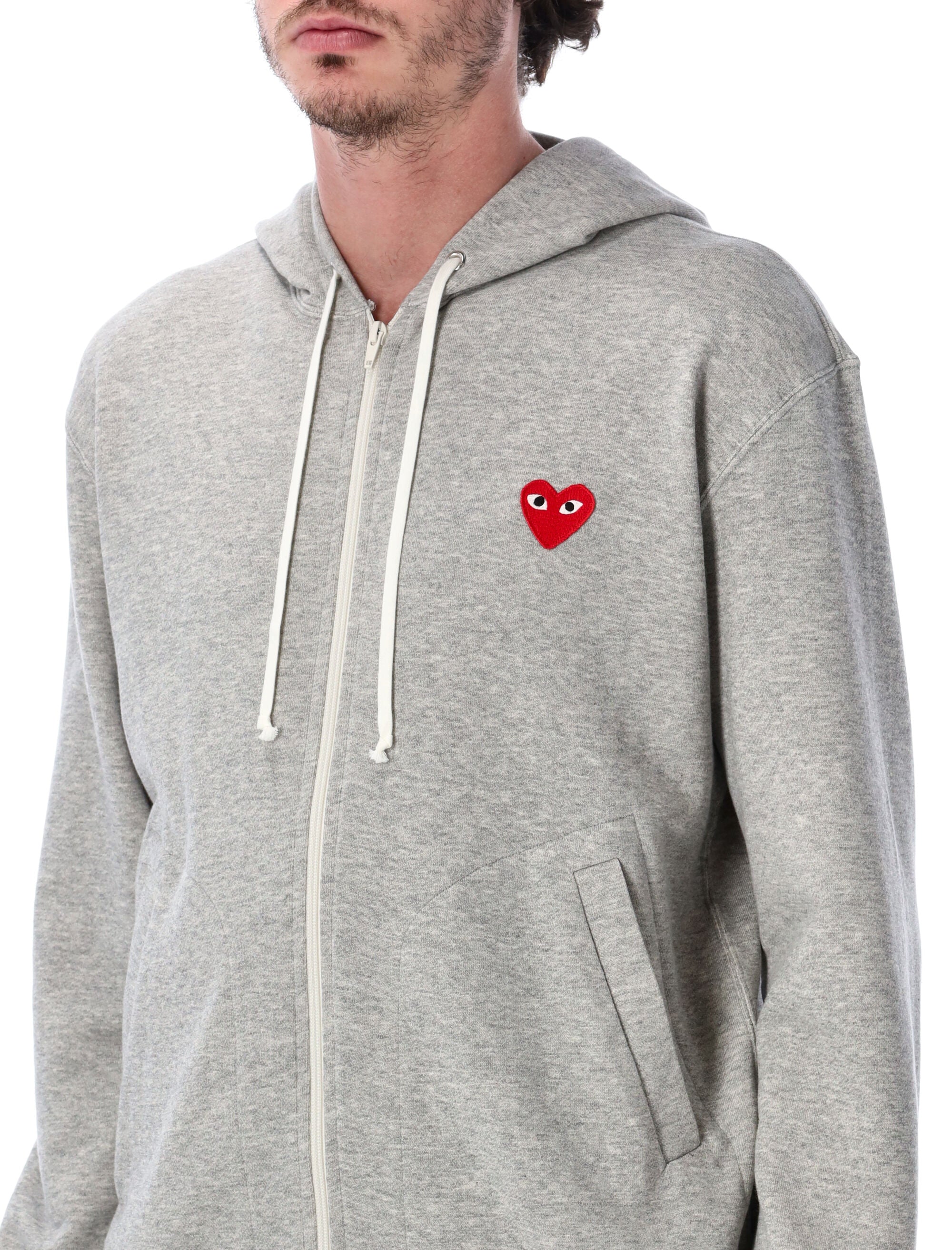 Comme Des Garçons Play Red Heart Hoodie Grey Cotton Sweatshirt