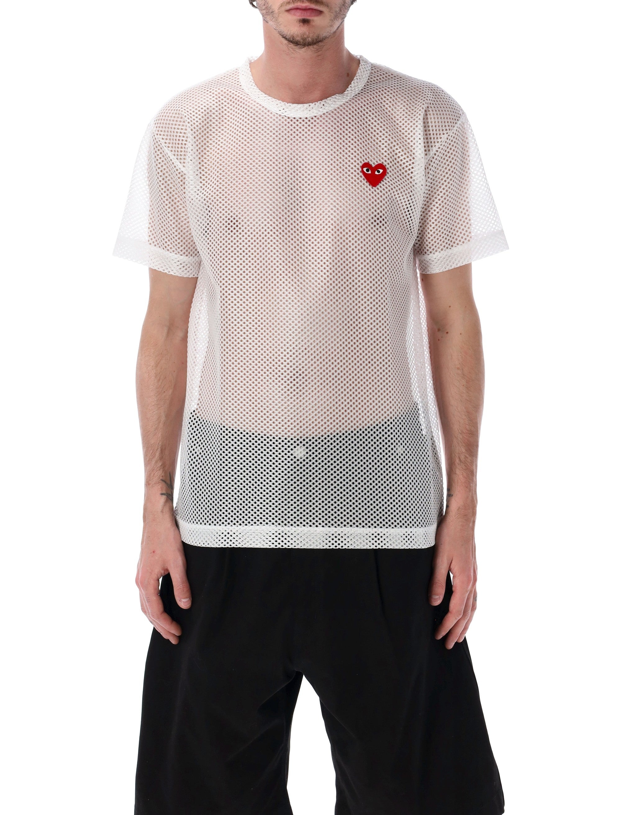 Comme Des Garçons Play Mesh T-Shirt With Red Heart White Polyester