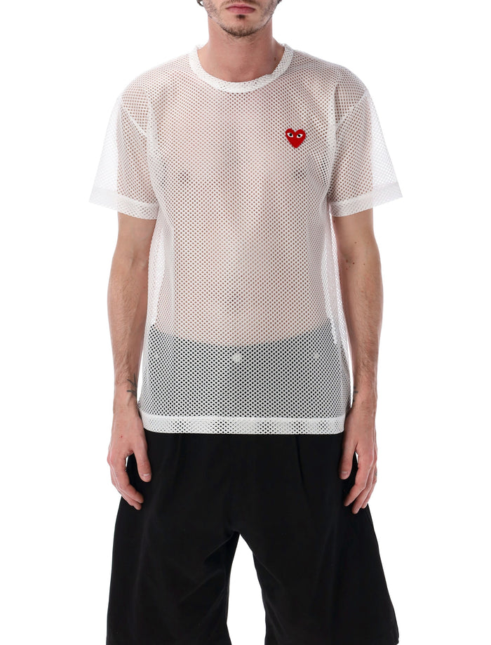 Comme Des Garçons Play Mesh T-Shirt With Red Heart White Polyester