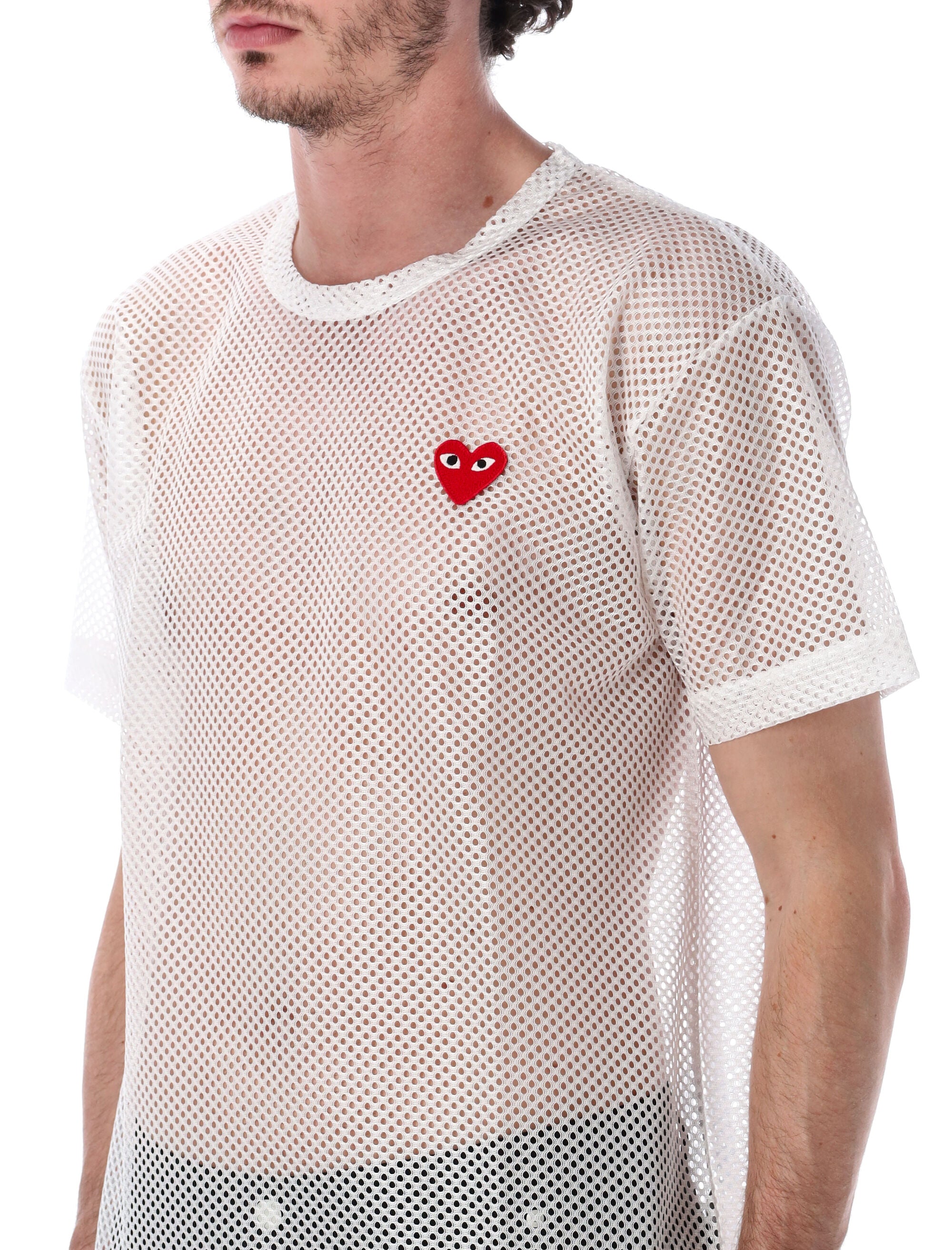 Comme Des Garçons Play Mesh T-Shirt With Red Heart White Polyester