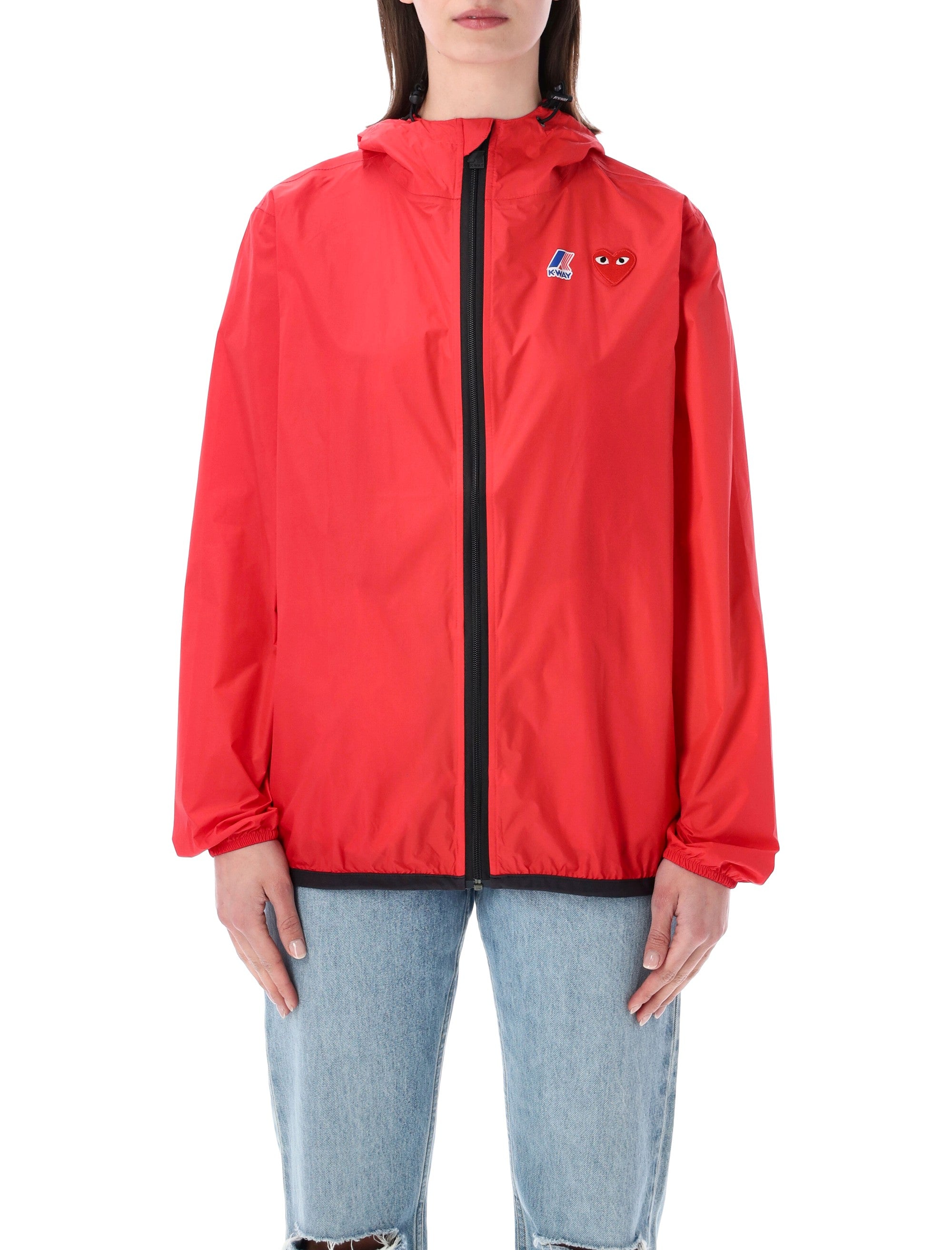 Comme Des Garçons Play Waterproof Hooded K-Way Nylon Jacket Red