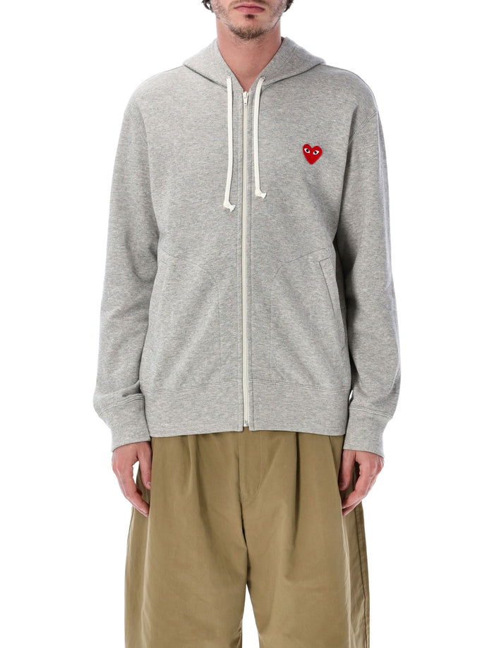 Comme Des Garçons Play Red Heart Zip-Up Hoodie Grey Cotton Sweatshirt