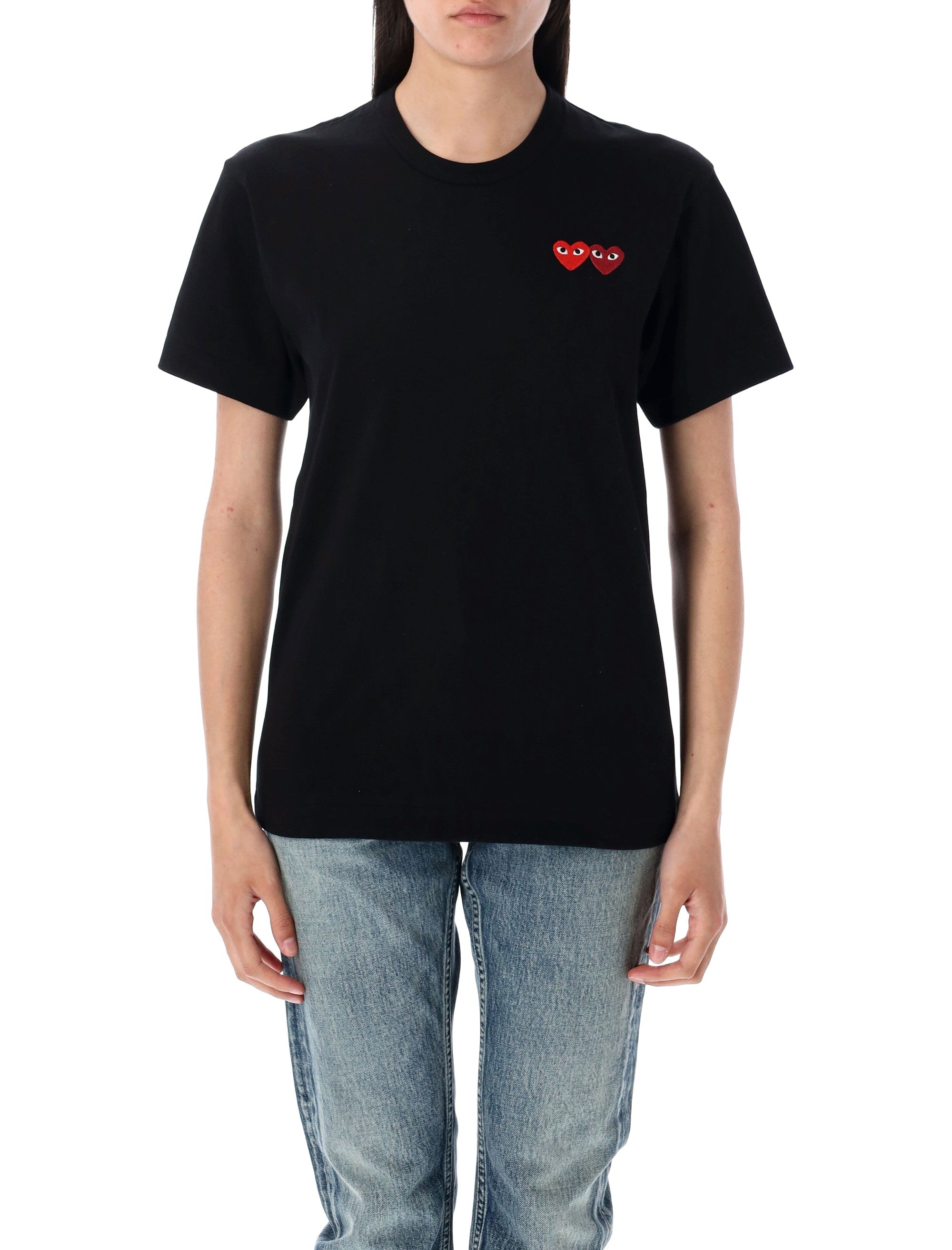Comme Des Garçons Play Double Heart T-Shirt Black Cotton Tshirt