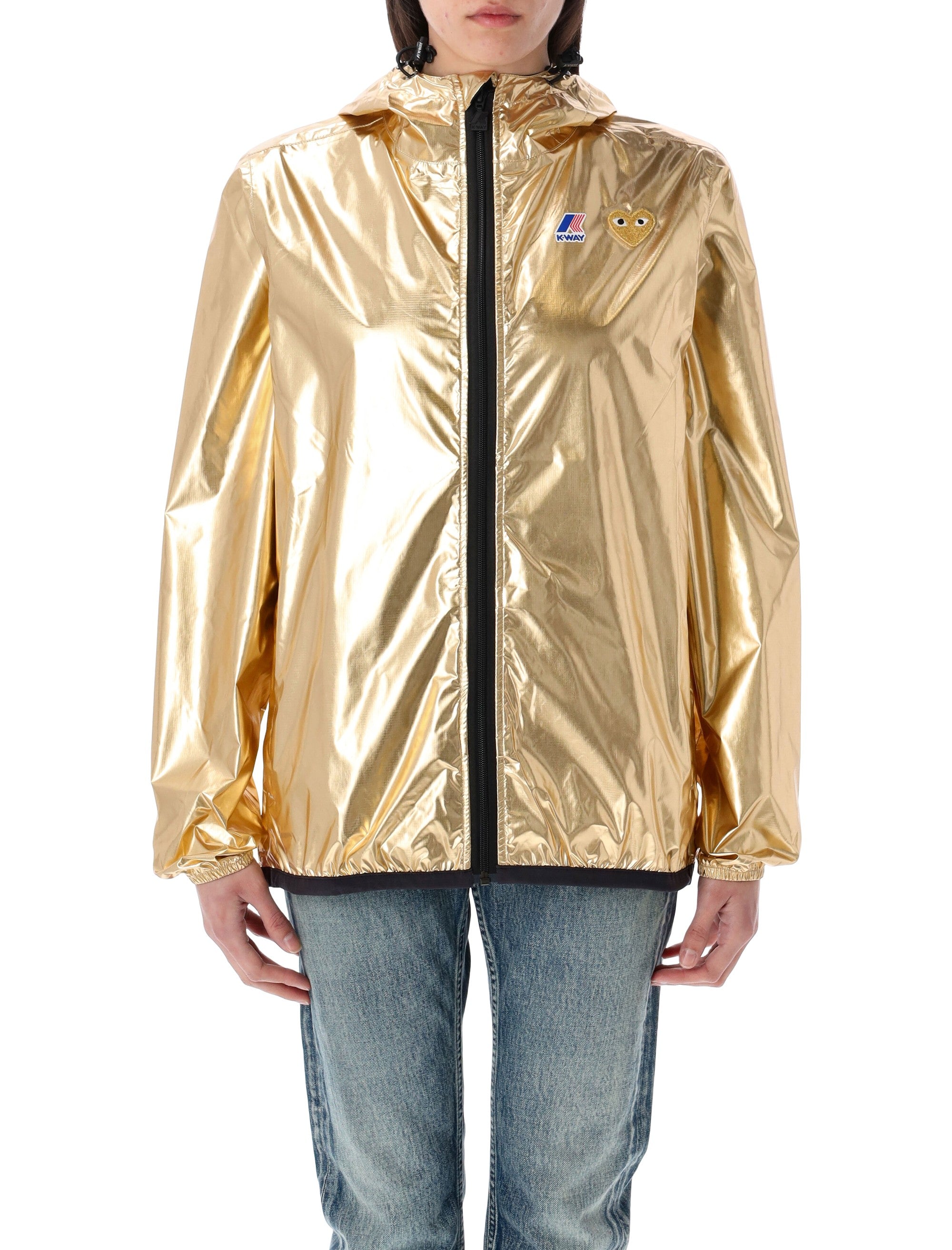 Comme Des Garçons Play Gold Metallic Packable Hooded K-Way Jacket Nylon