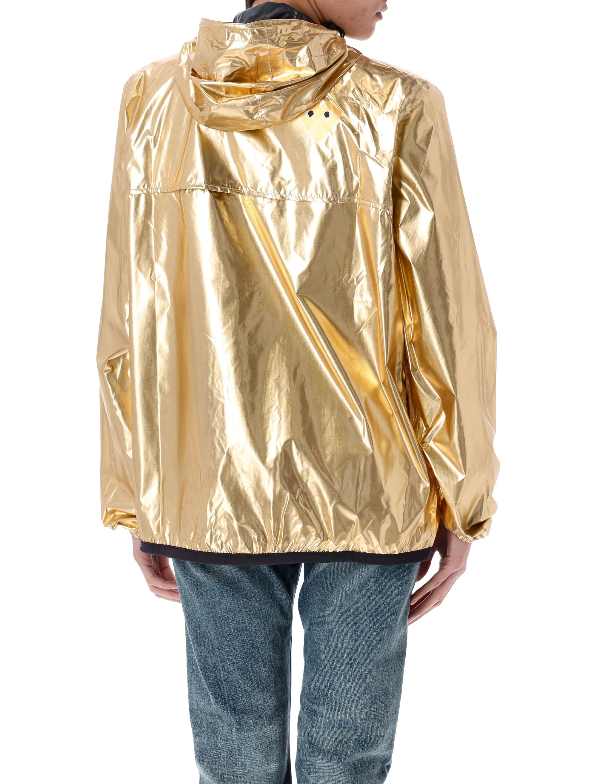 Comme Des Garçons Play Gold Metallic Packable Hooded K-Way Jacket Nylon