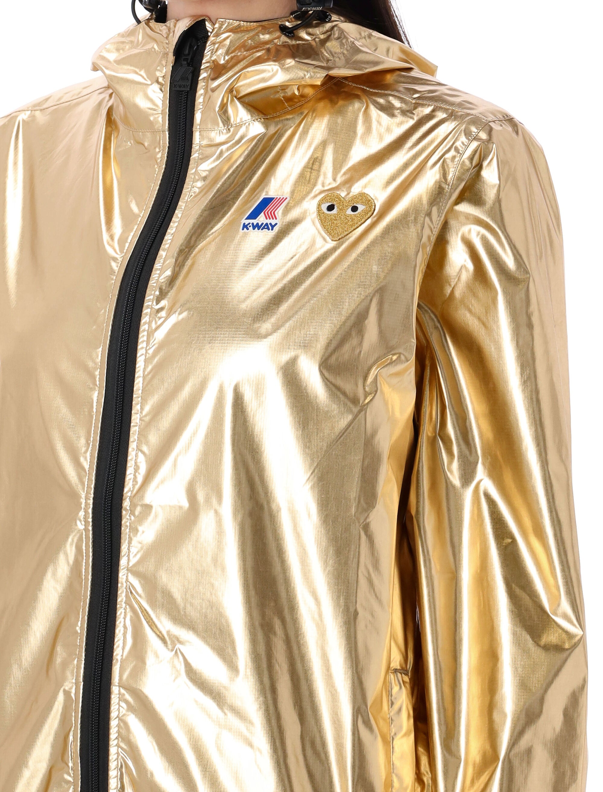 Comme Des Garçons Play Gold Metallic Packable Hooded K-Way Jacket Nylon