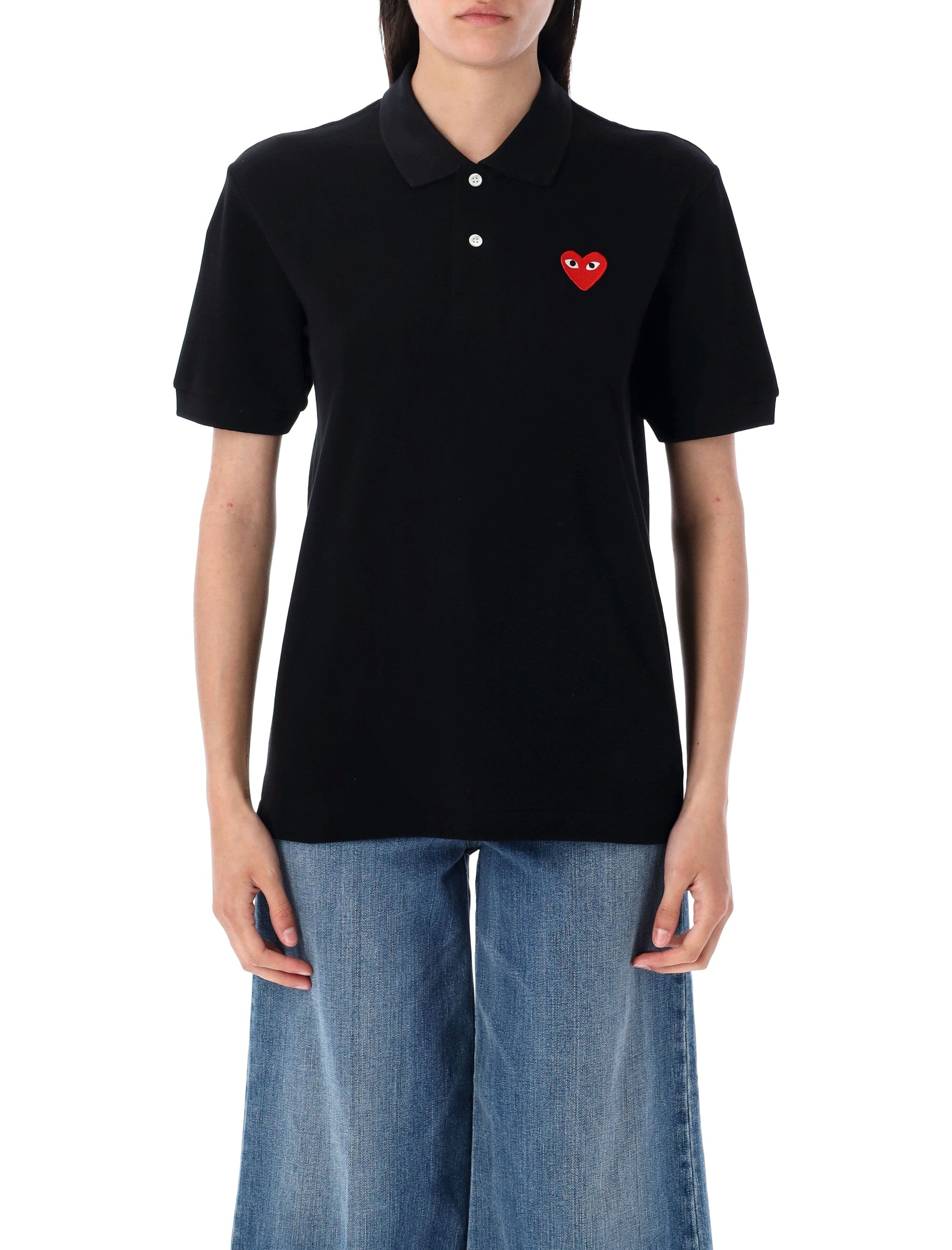Comme des Garçons Play Red Heart polo Black Cotton Tshirt