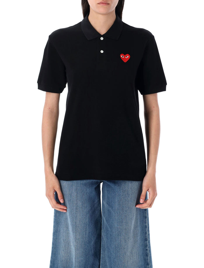 Comme des Garçons Play Red Heart polo Black Cotton Tshirt