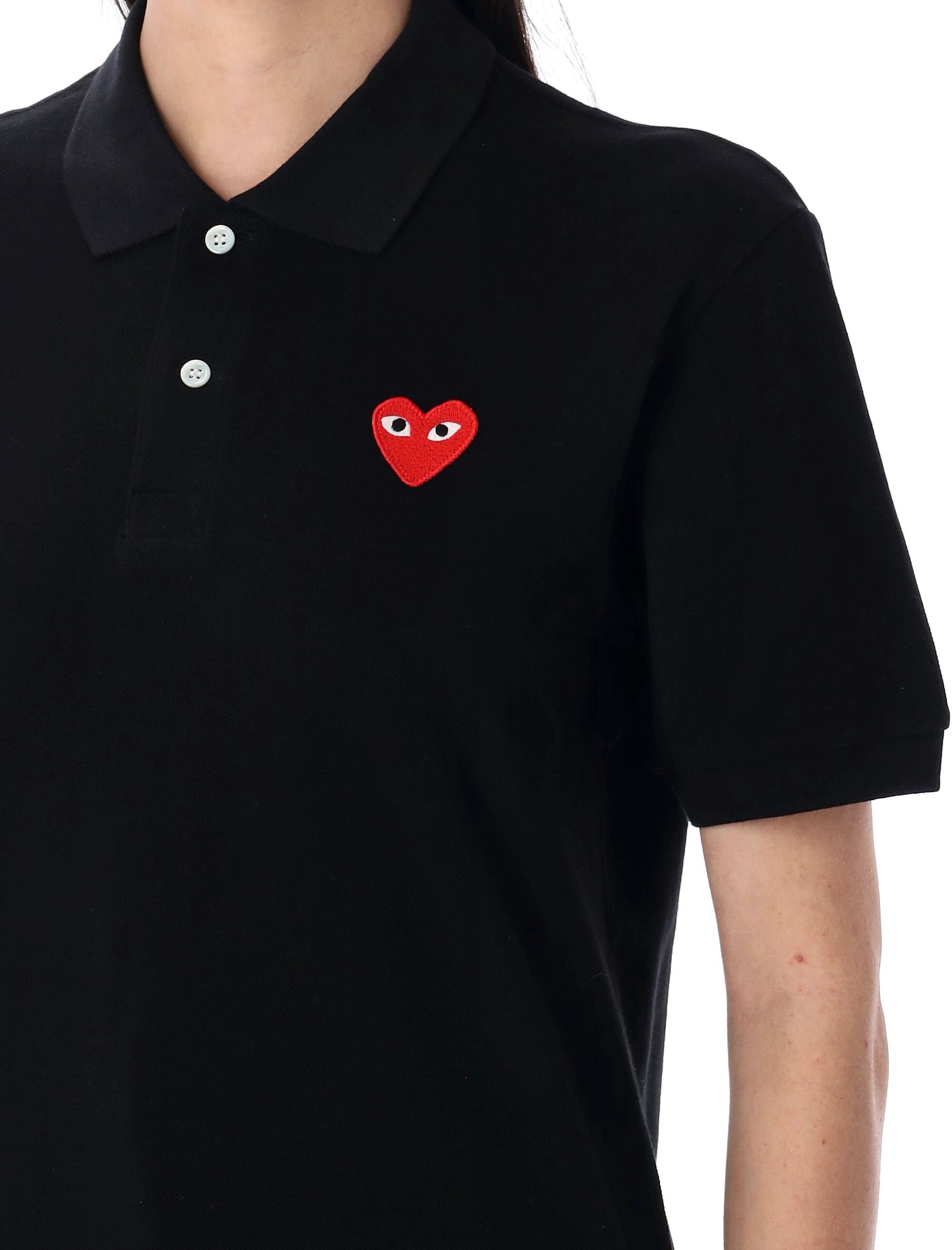 Comme des Garçons Play Red Heart polo Black Cotton Tshirt