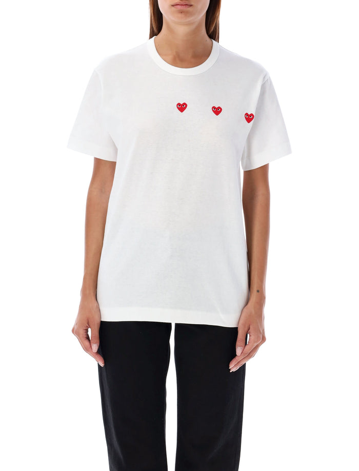Comme Des Garçons Play Three Hearts Tee White Cotton Tshirt