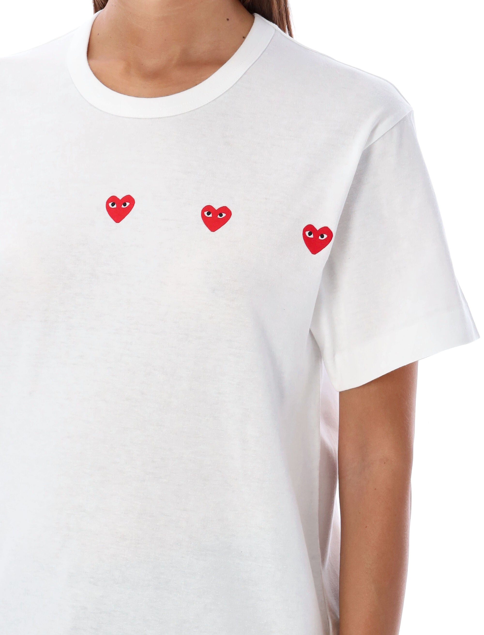 Comme Des Garçons Play Three Hearts Tee White Cotton Tshirt