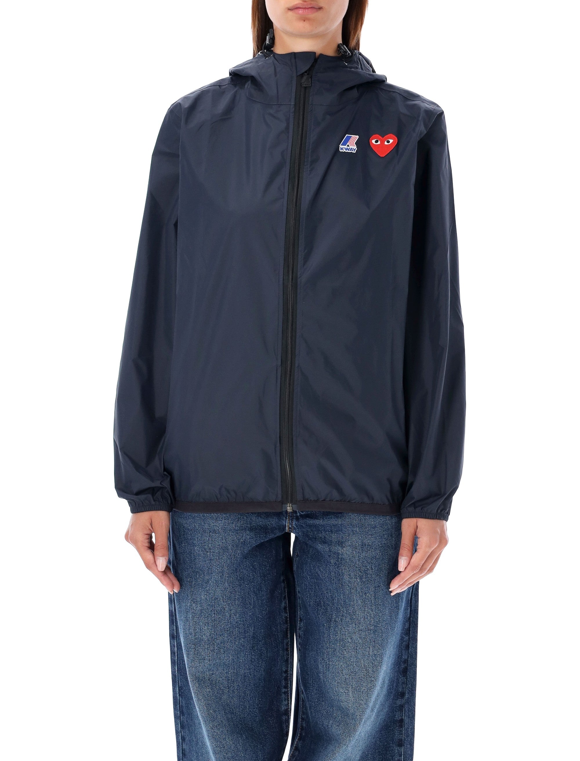 Comme des Garçons Play waterproof hooded K-Way nylon jacket Navy