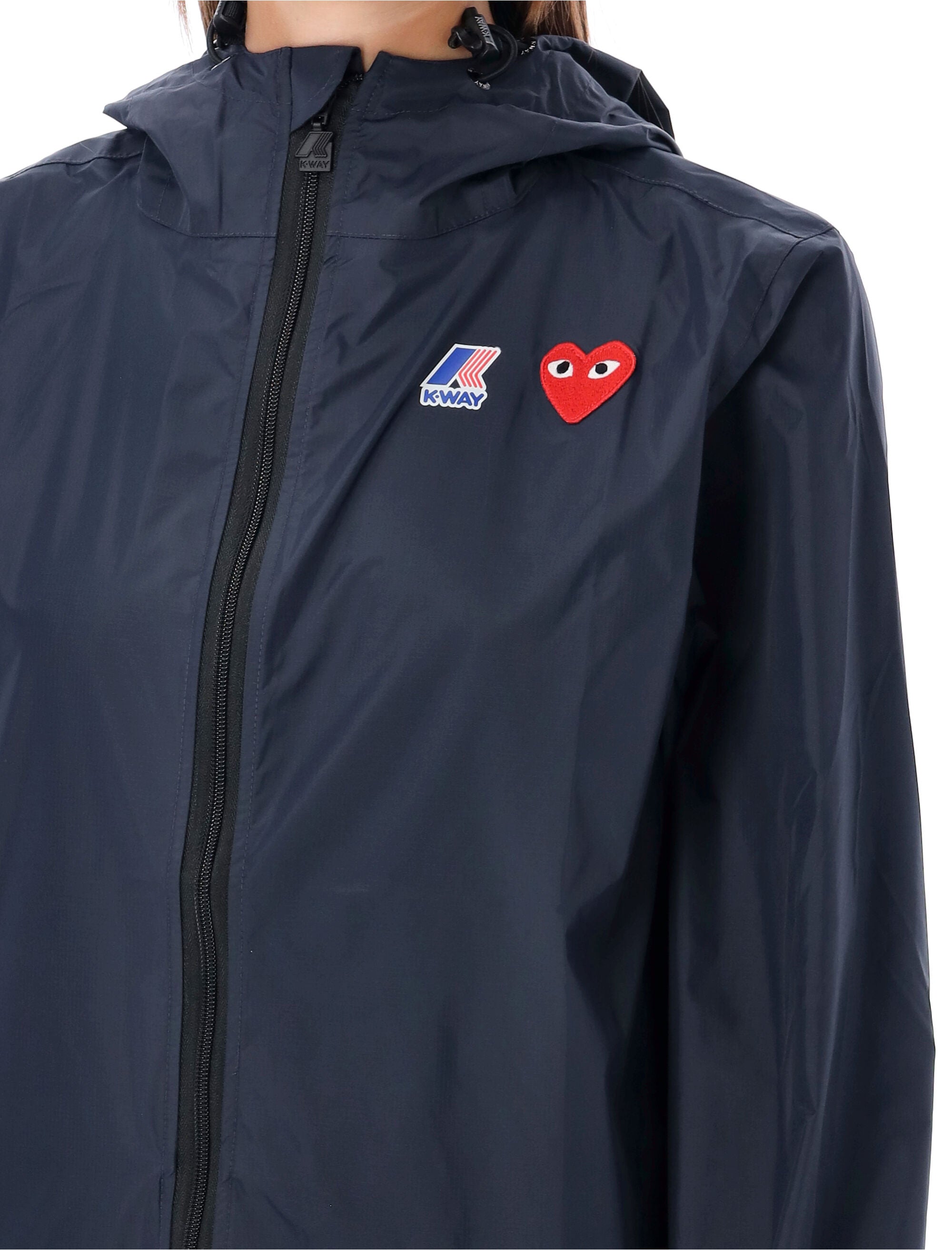 Comme des Garçons Play waterproof hooded K-Way nylon jacket Navy