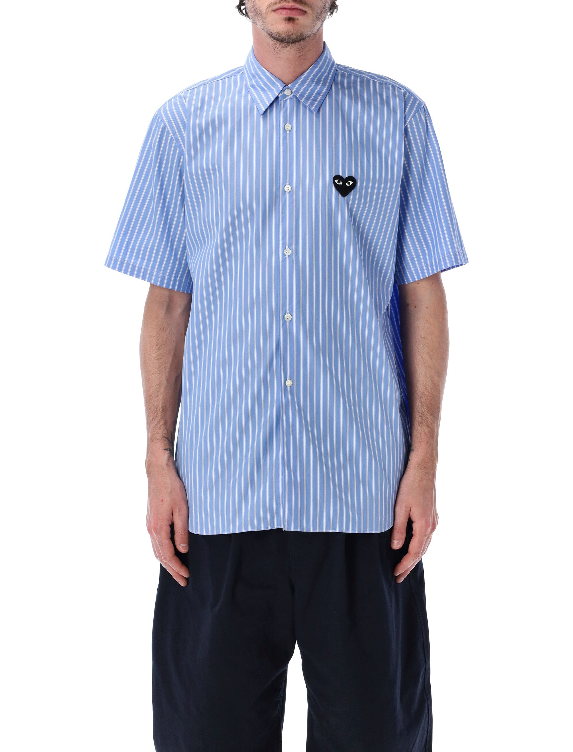 Comme Des Garçons Play Striped Cotton S-S Shirt Blue White Stripes