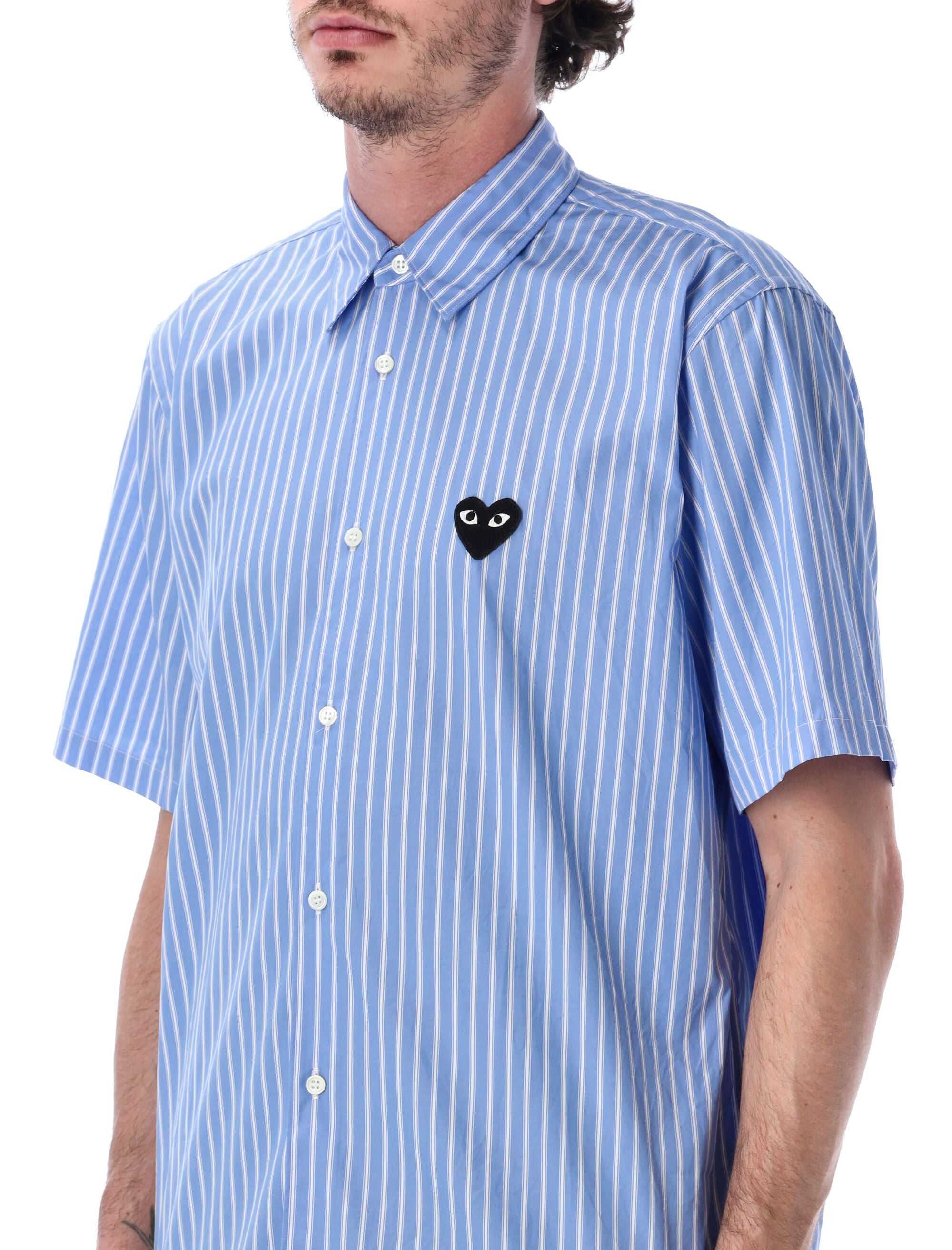 Comme Des Garçons Play Striped Cotton S-S Shirt Blue White Stripes
