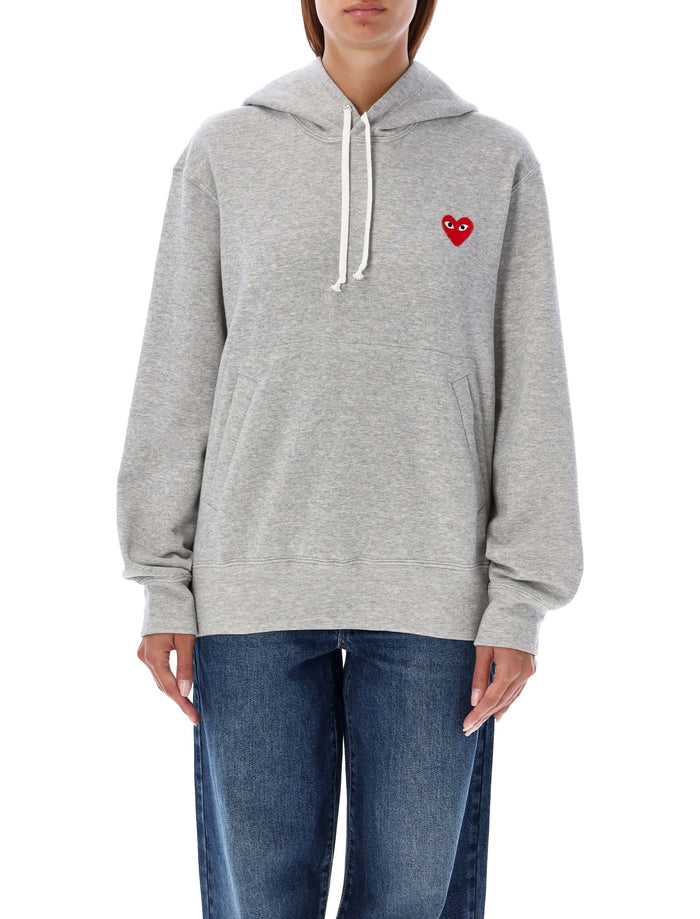 Comme Des Garçons Play Red Heart Hoodie Grey Cotton Sweatshirt