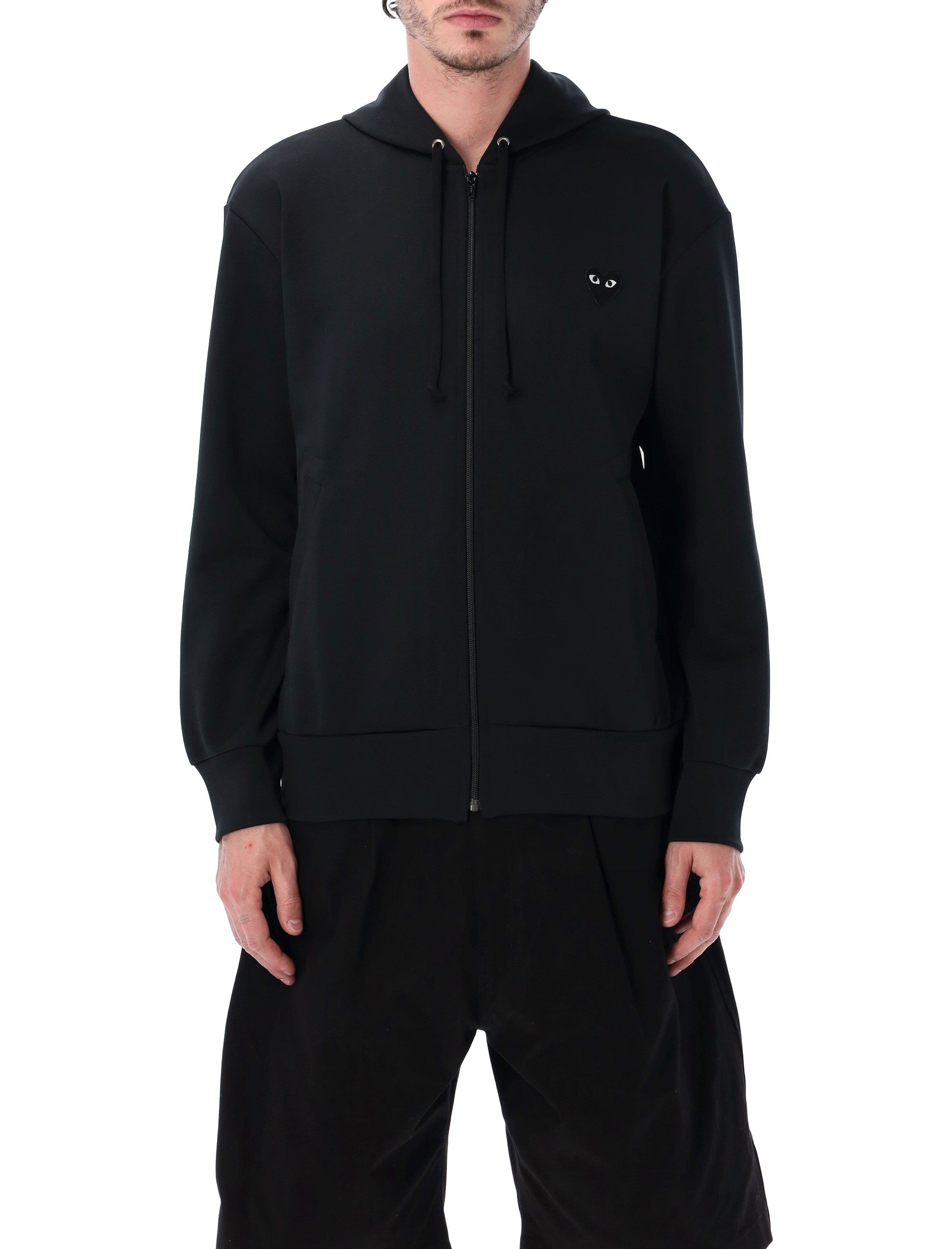 Comme Des Garçons Play Black Heart Zip Hoodie Polyester Sweatshirt