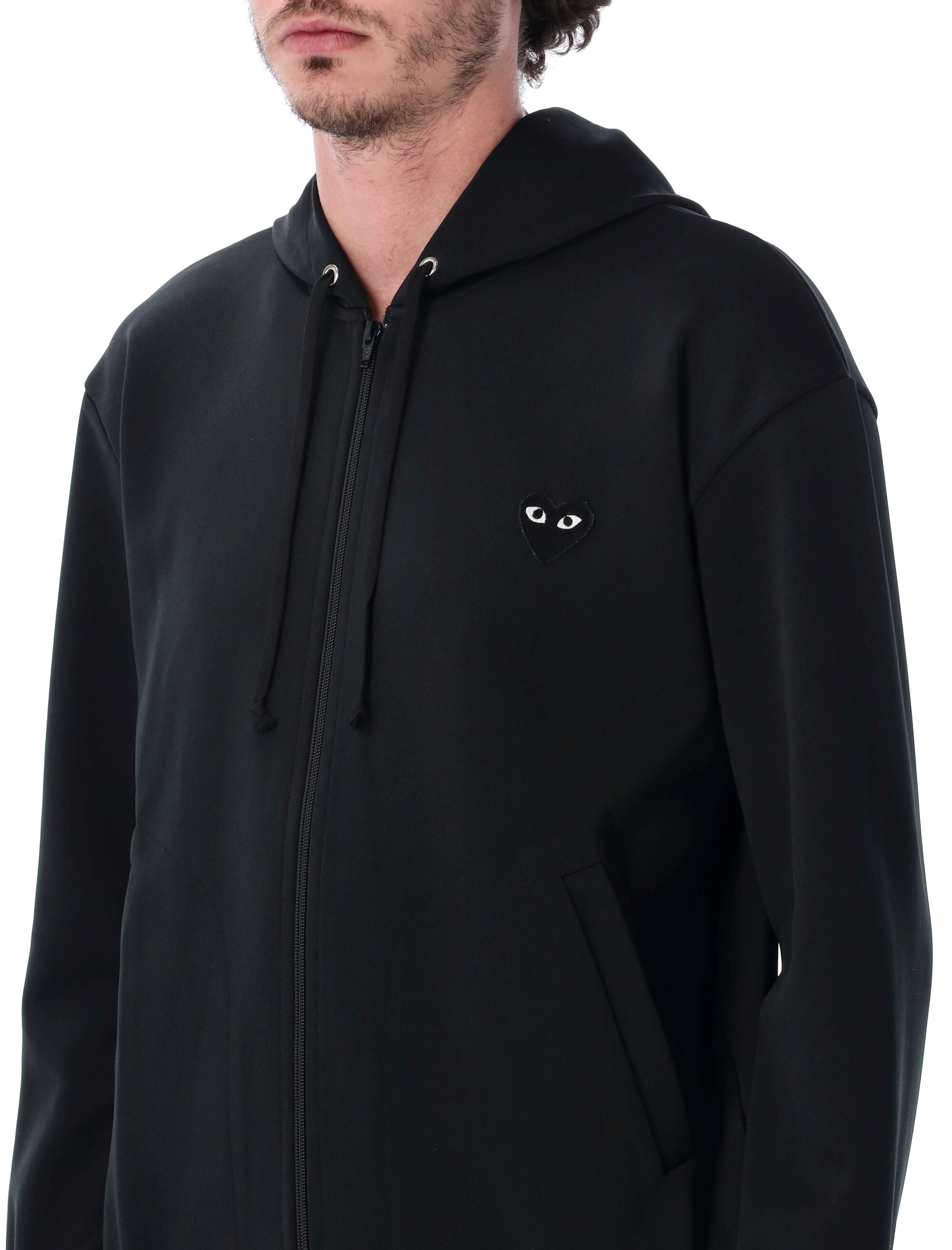 Comme Des Garçons Play Black Heart Zip Hoodie Polyester Sweatshirt