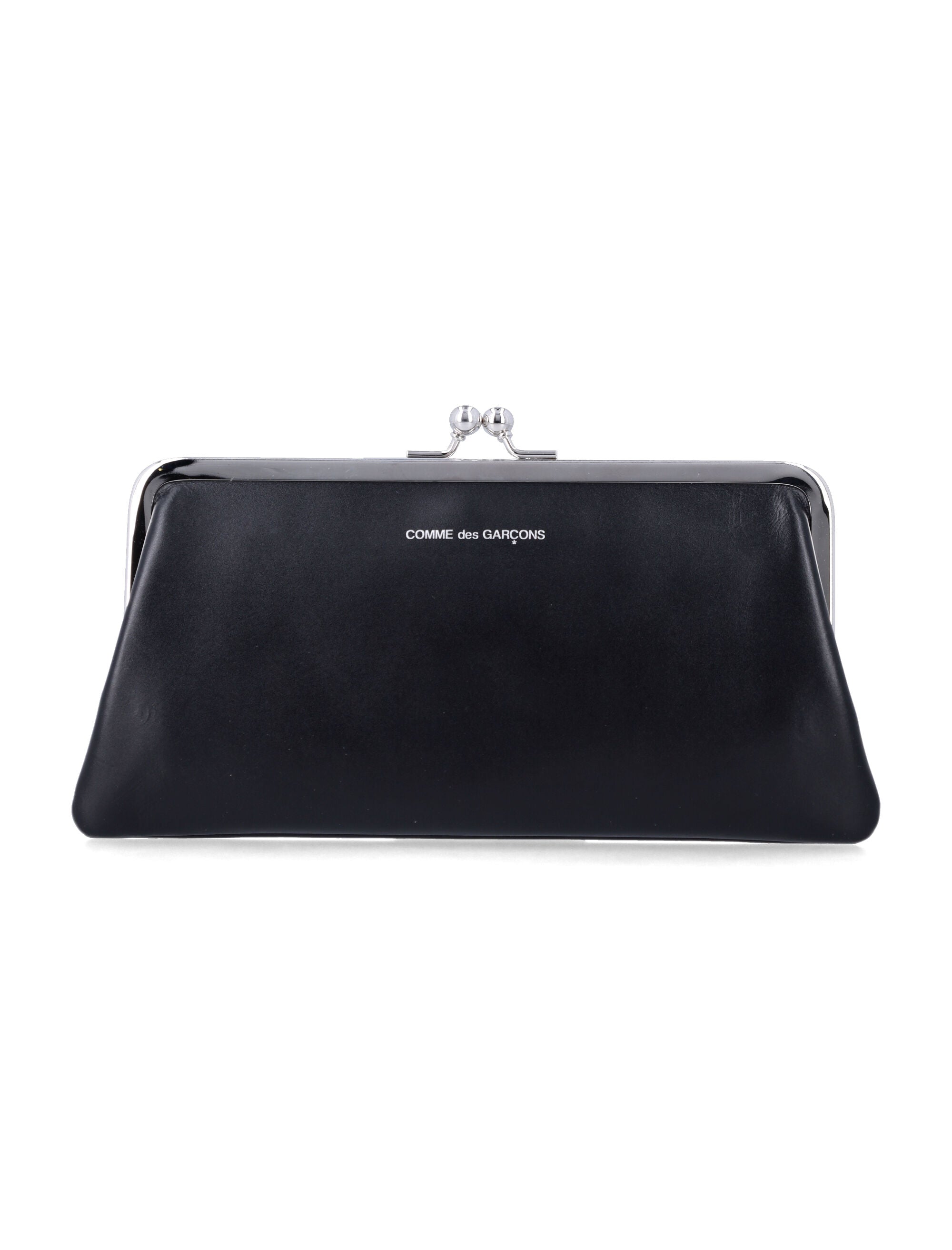 Comme des Garçons Wallet large smooth leather Kiss-Clasp purse Black Cowhide