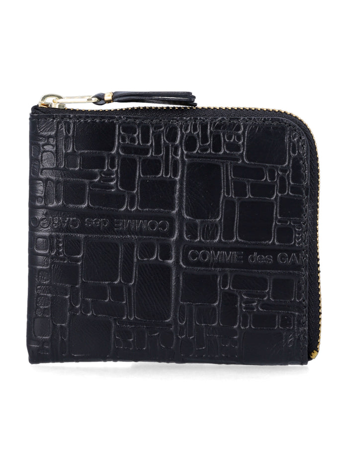 Comme des Garçons Wallet embossed leather zip Black Calfskin