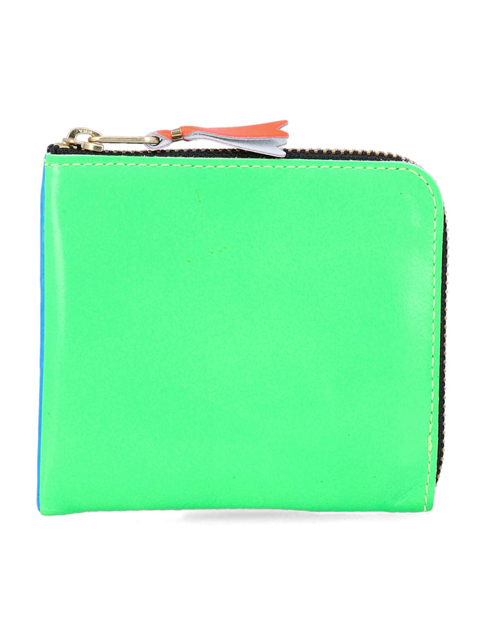 Comme Des Garçons Wallet Fluo Zip Coin Green/blue Goat Leather