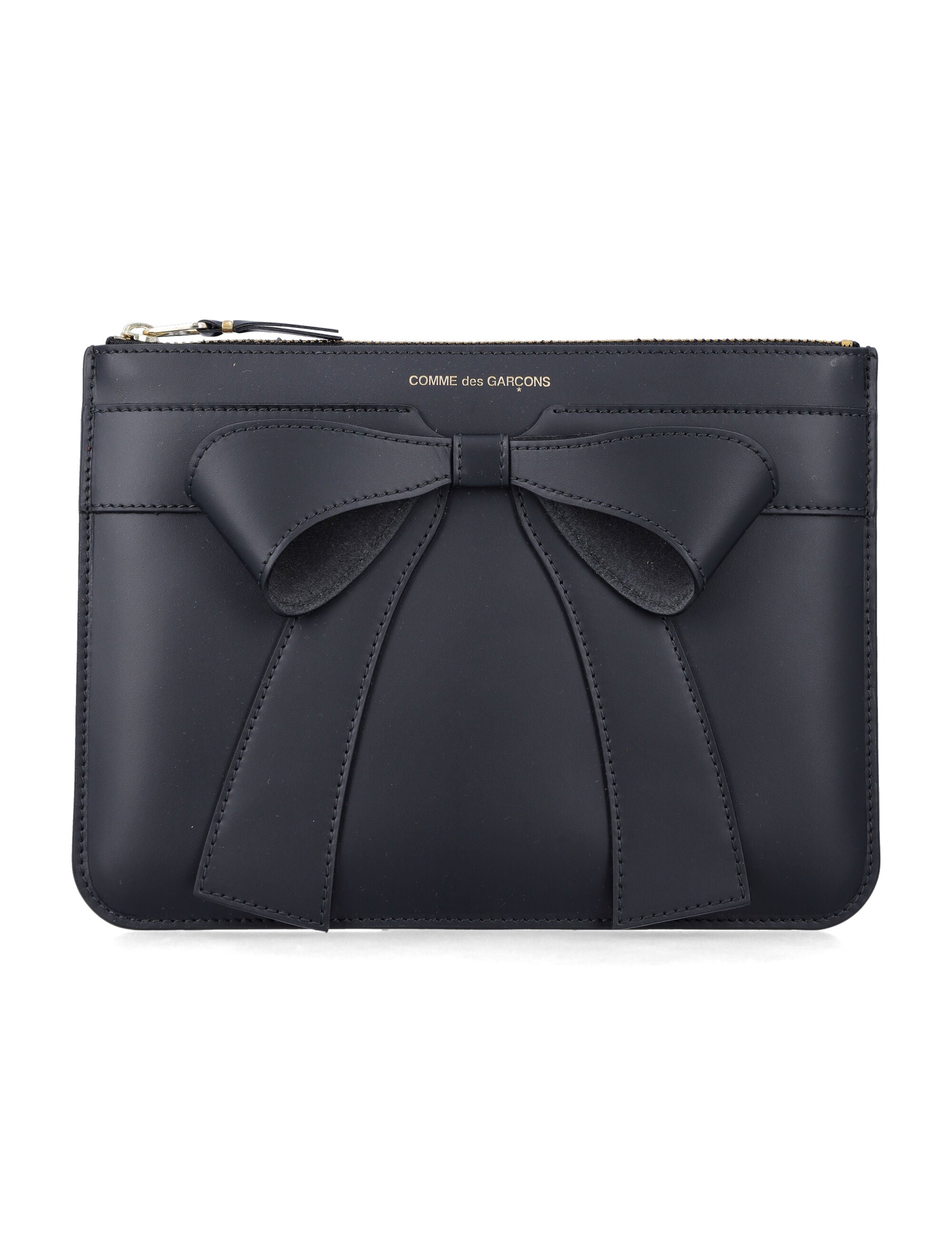 Comme des Garçons Wallet large big bow leather pouch Black Cowhide