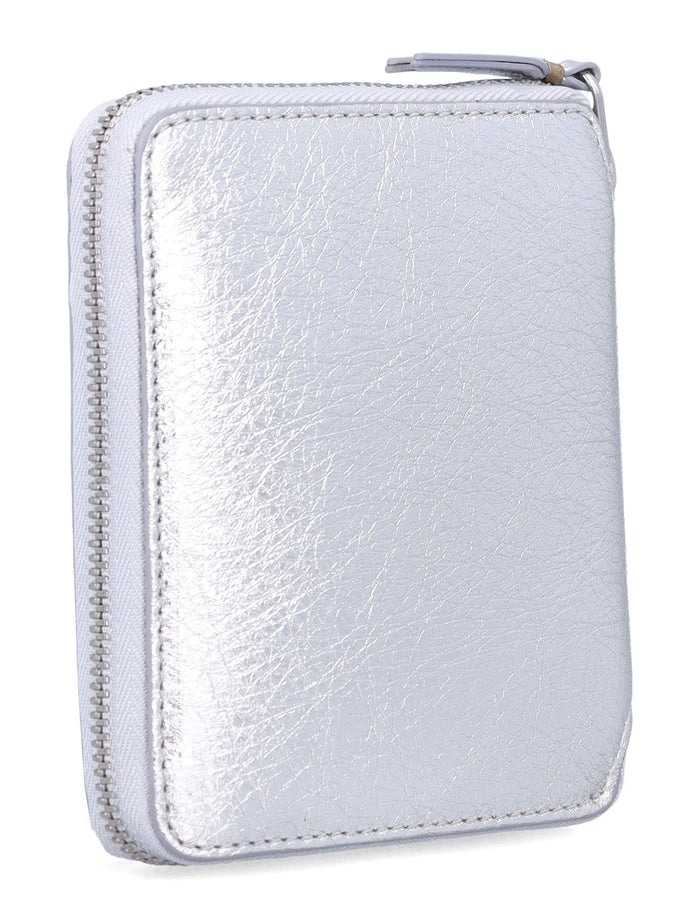 Comme des Garçons Wallet metallic leather zip-around Silver Calfskin