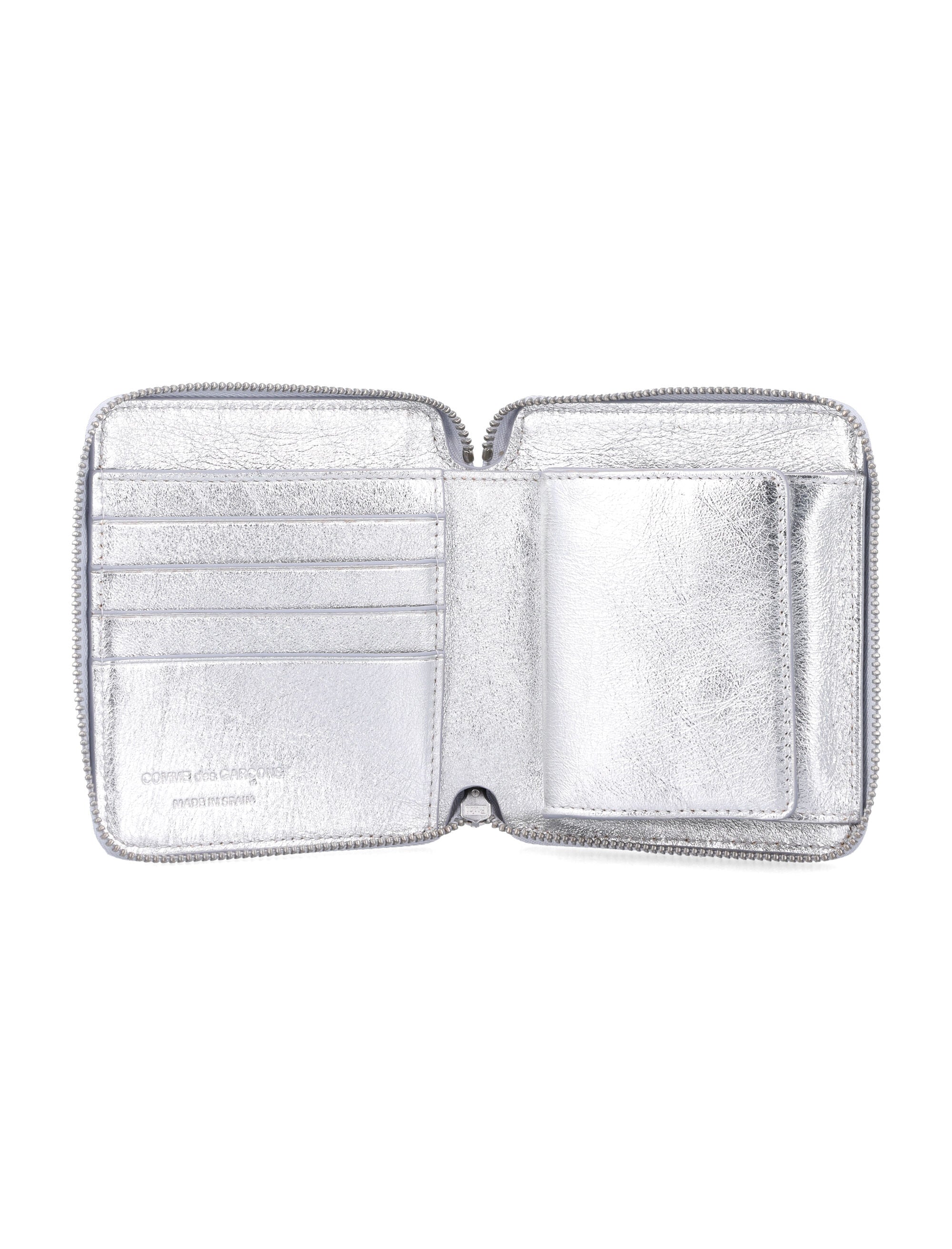 Comme des Garçons Wallet metallic leather zip-around Silver Calfskin