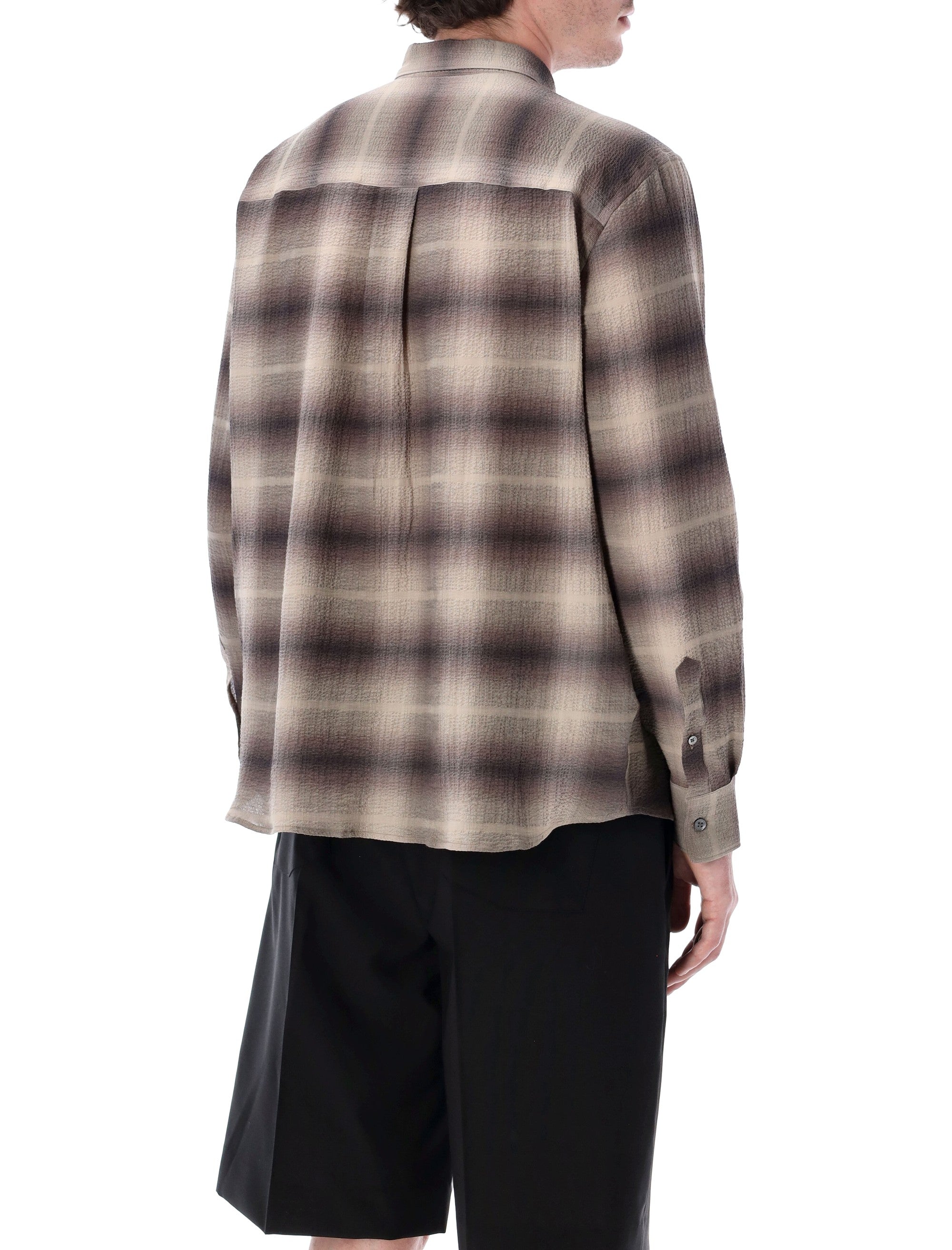 Berner Kühl Checked Seersucker Volume Shirt Khaki Cotton