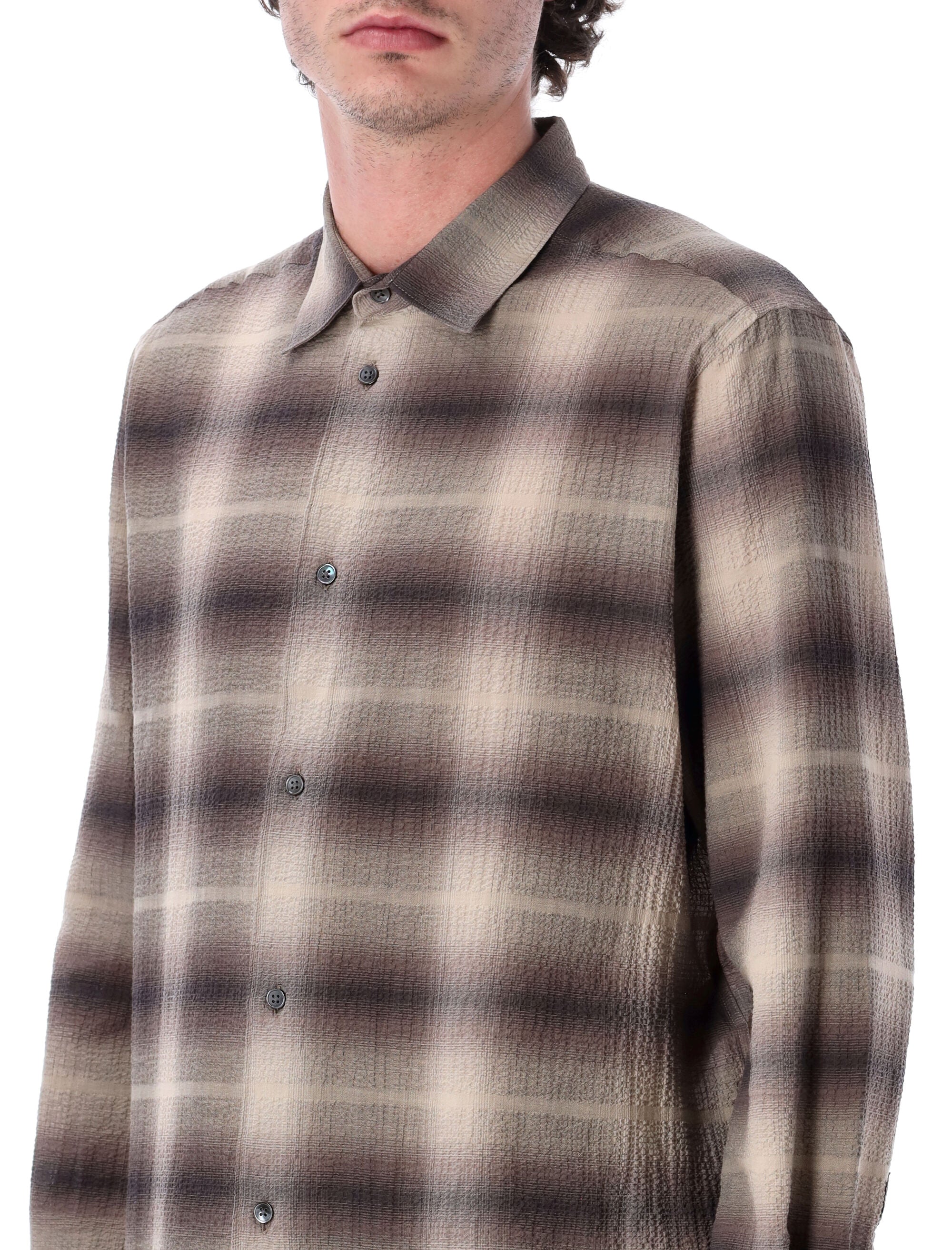 Berner Kühl Checked Seersucker Volume Shirt Khaki Cotton
